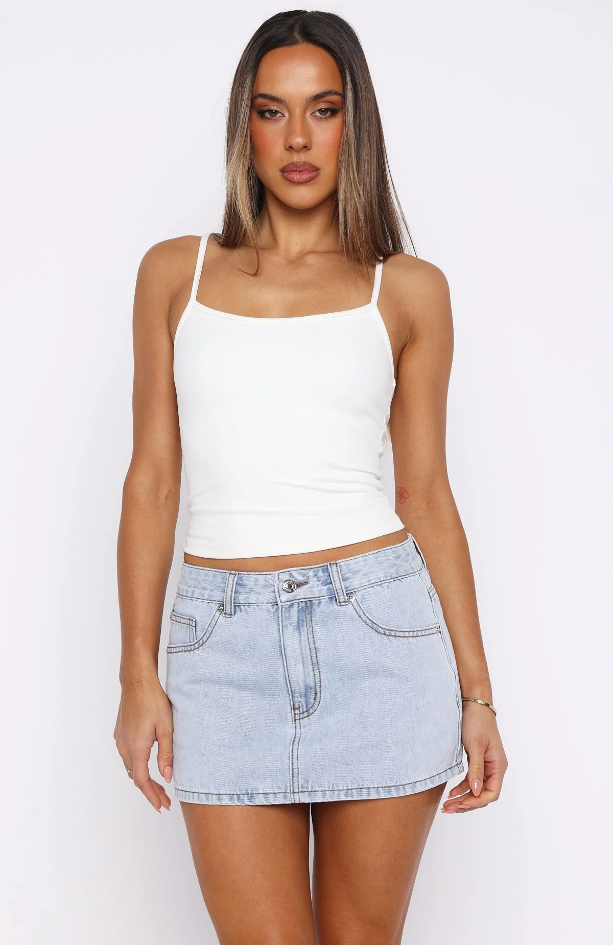 About A Girl Mid Rise Denim Mini Skirt Mid Blue - Image 2