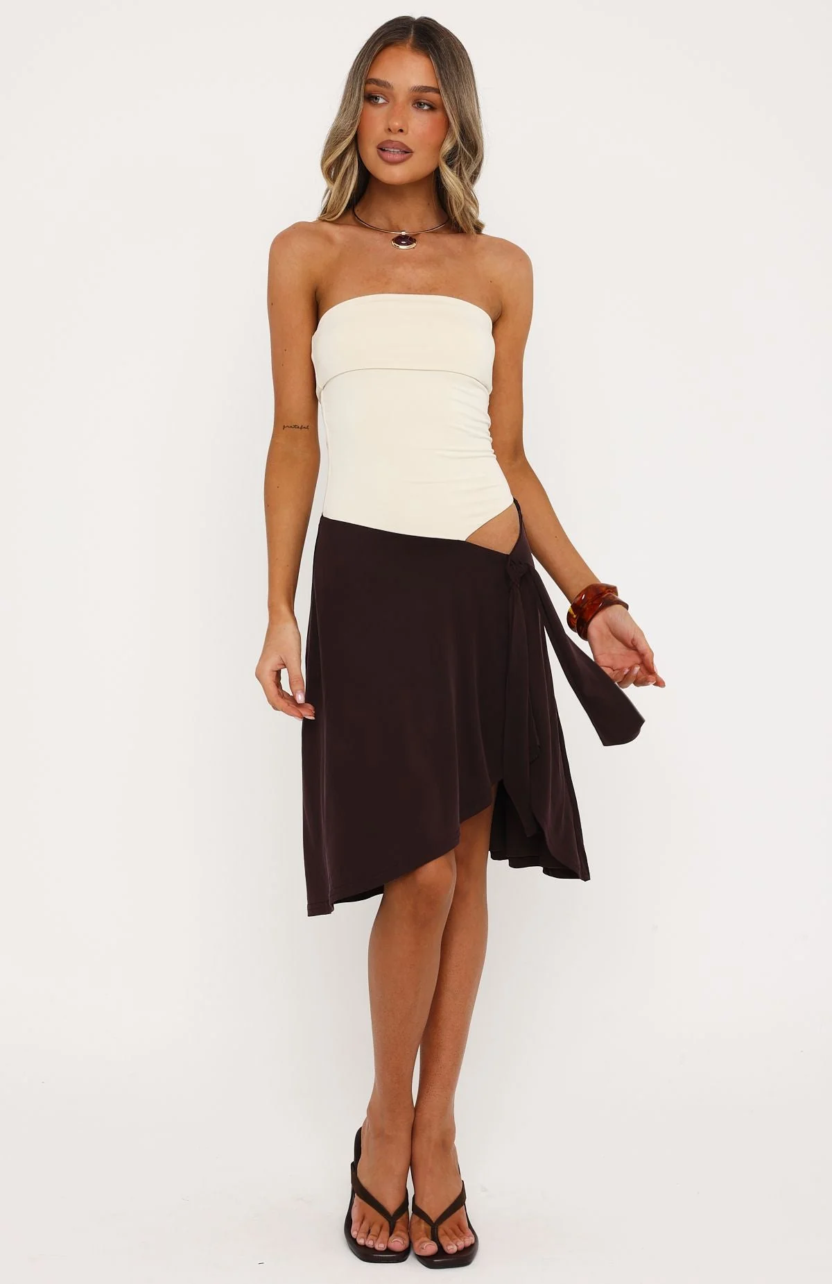 All Eyes Here Strapless Midi Dress Cream/Chocolate - Image 2