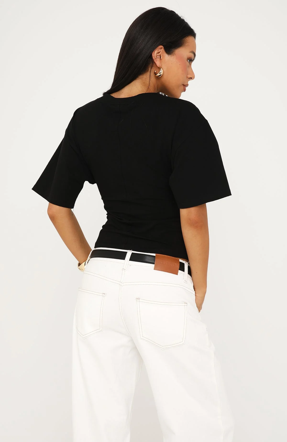 All On The Line V Neck Short Sleeve Top Black - Image 4