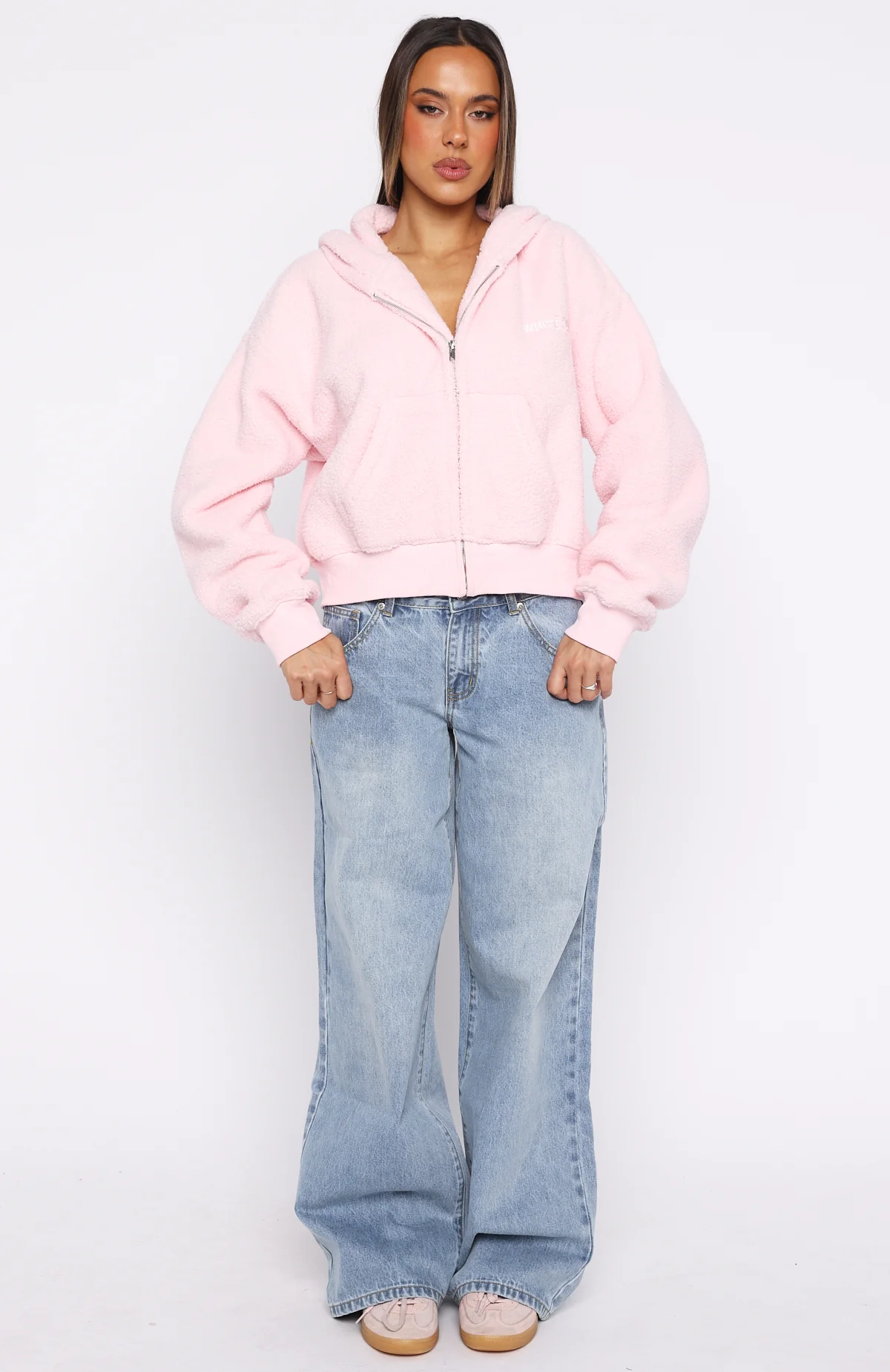 Always First Teddy Borg Boxy Zip Front Hoodie Pink - Image 6