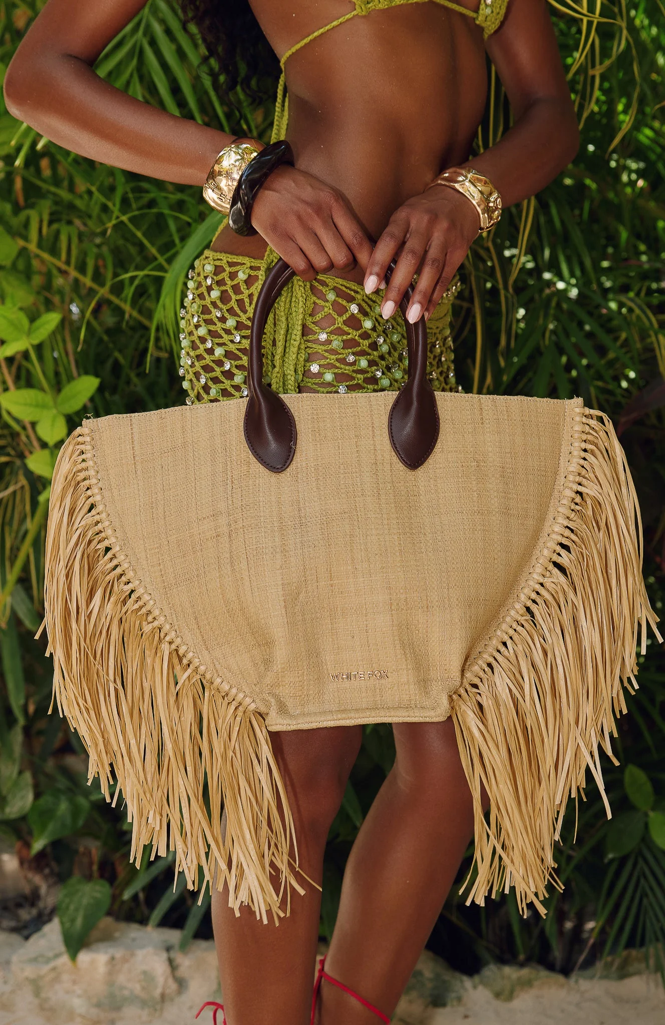 Aoife Top Handle Straw Bag Chocolate/Natural - Image 3