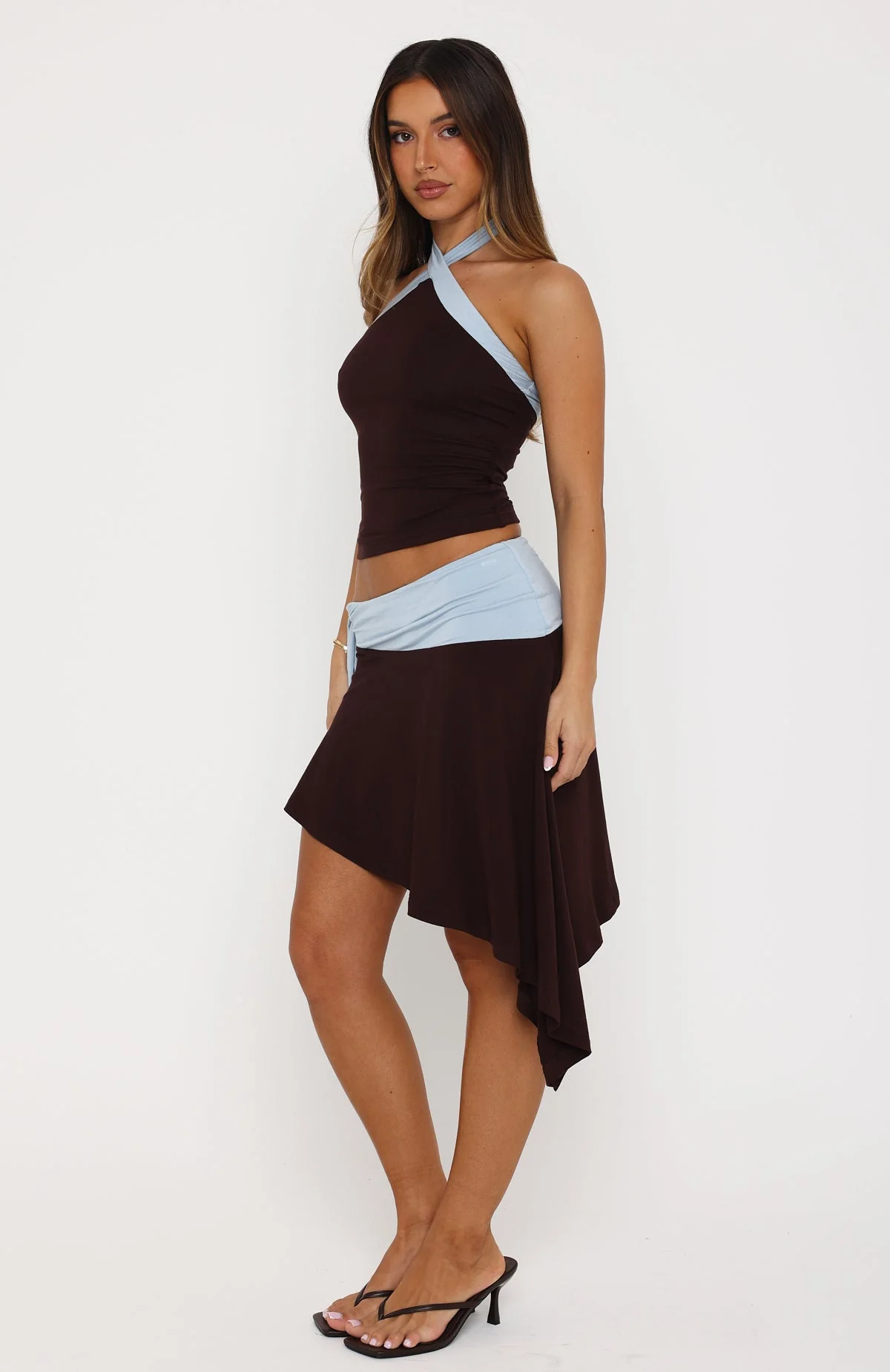 Babyfire Mini Skirt Choc/Baby Blue - Image 3