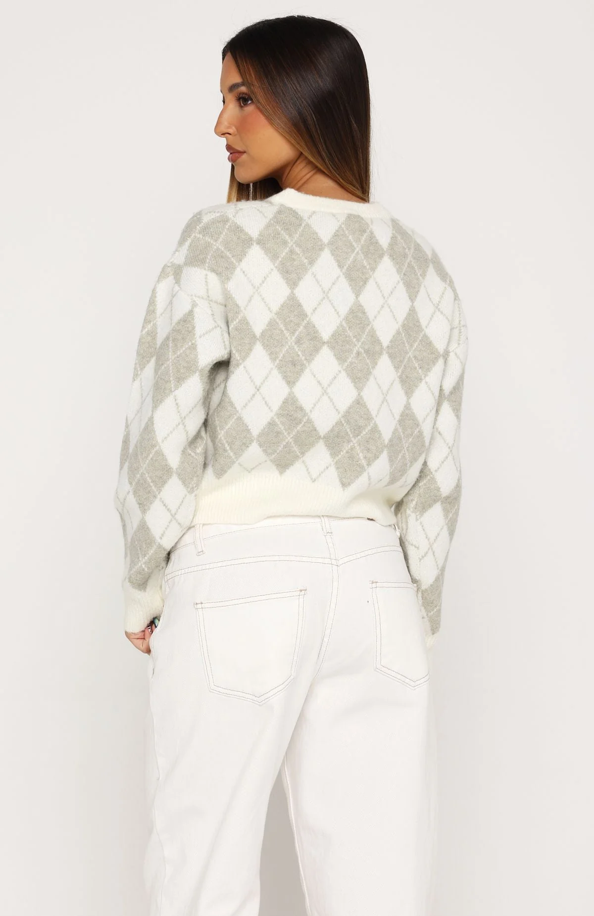 Beaufort Argyle Knit Cardigan Sage/Cream - Image 4