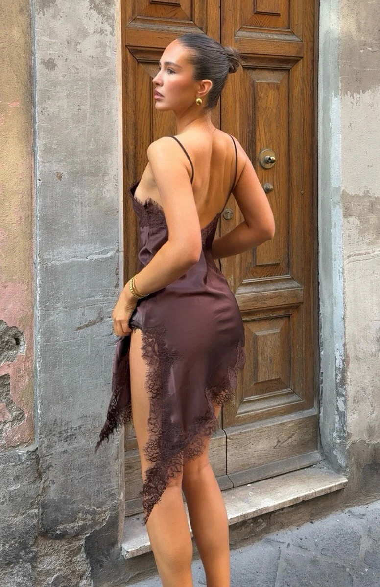 Behind The Light Lace Mini Dress Chocolate - Image 2