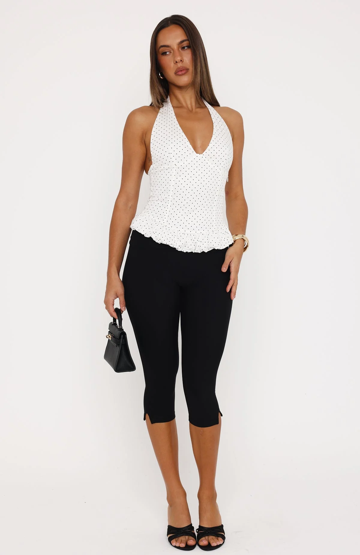 Bitten By Bliss Halter Top White/Black Polka Dot - Image 5