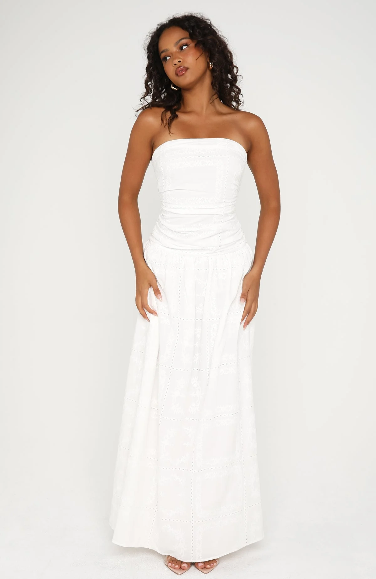 Bittersweet Babe Strapless Broderie Maxi Dress White - Image 2