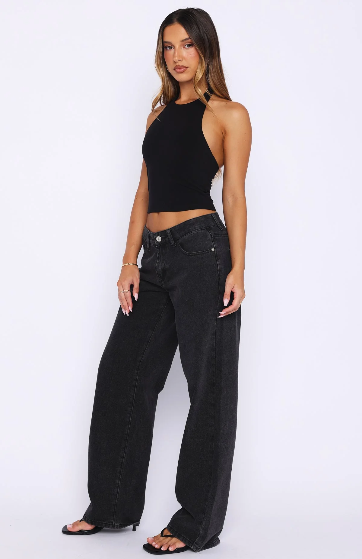 Bring The Style Low Rise Wide Leg Jeans Black Acid Wash - Image 3