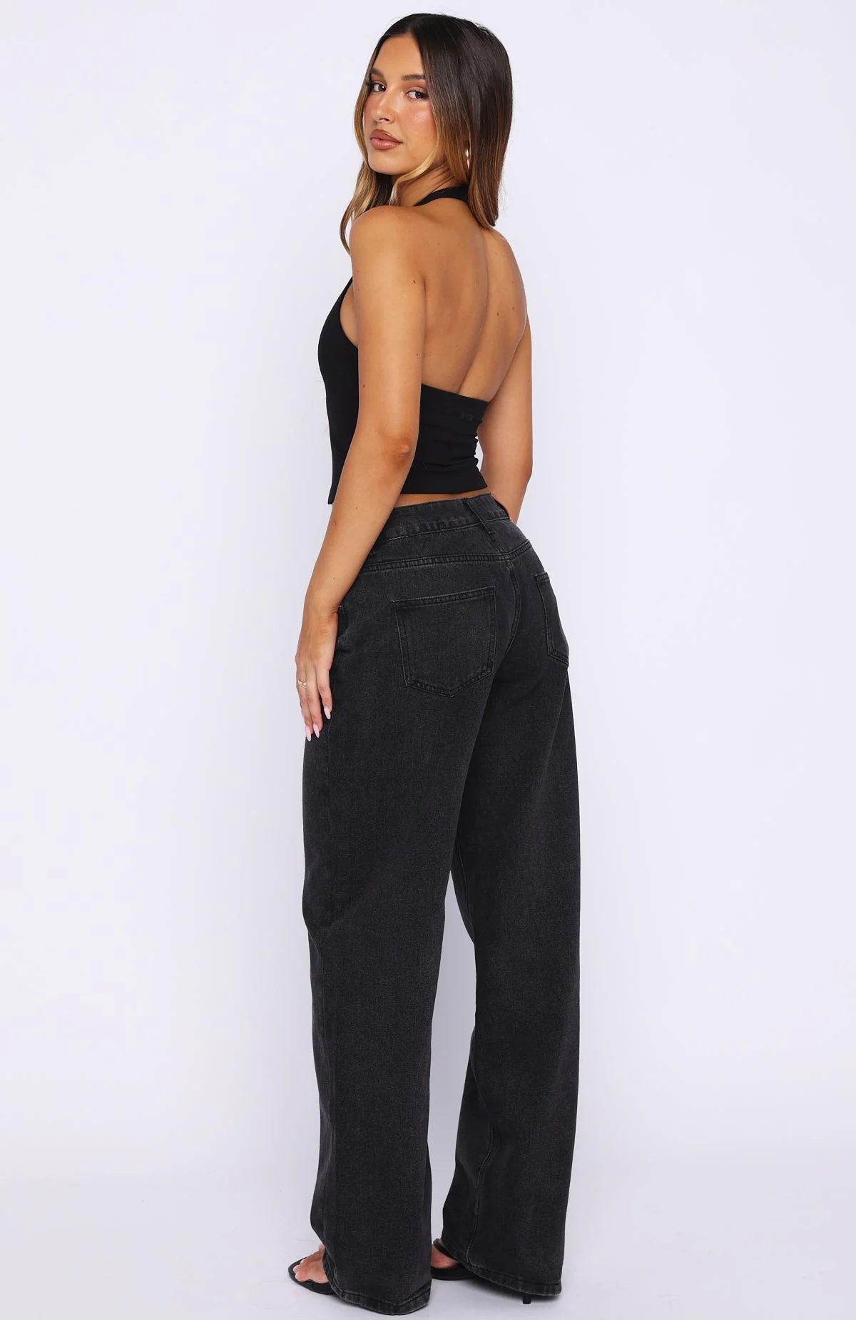 Bring The Style Low Rise Wide Leg Jeans Black Acid Wash - Image 4
