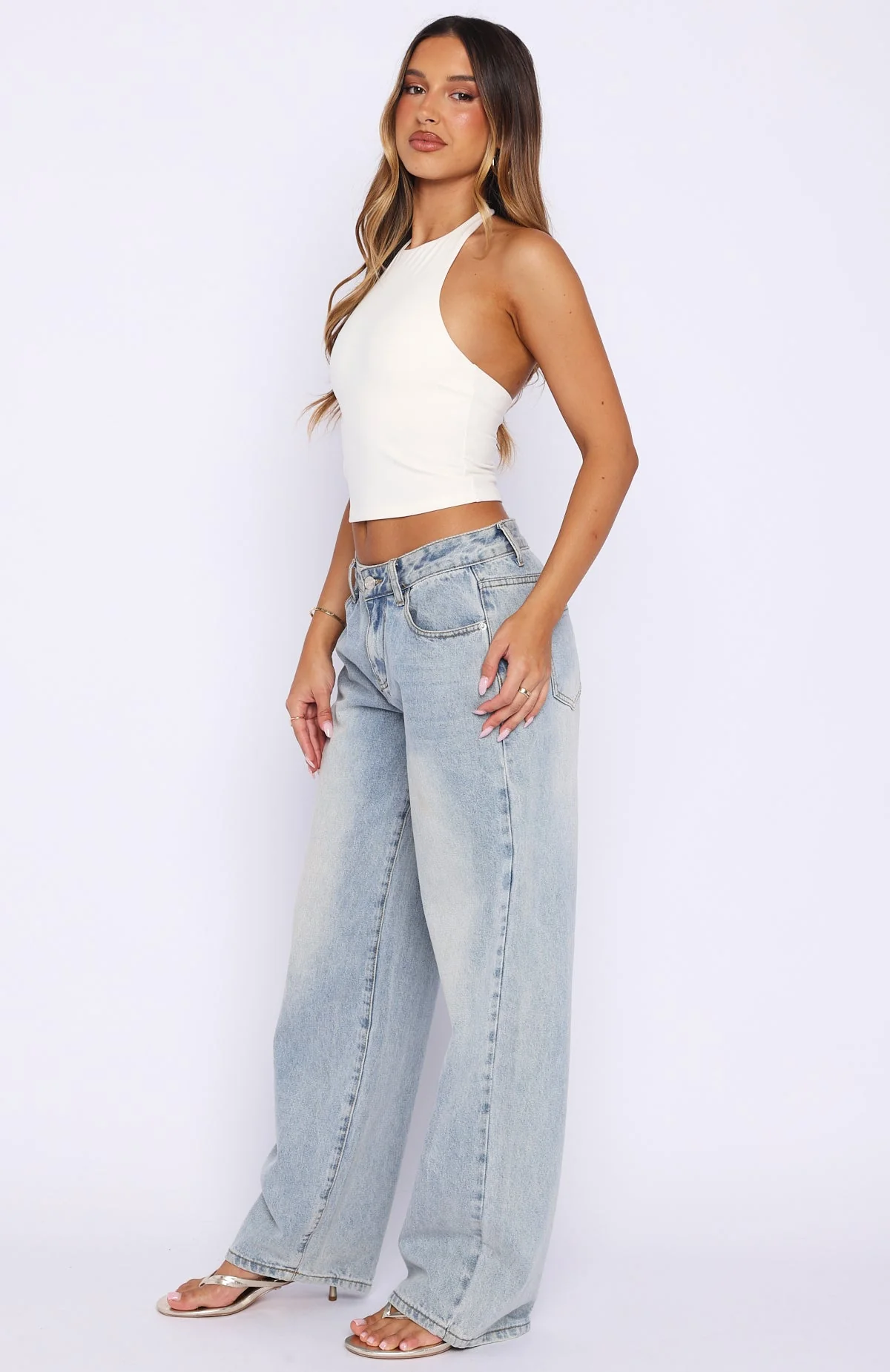 Bring The Style Low Rise Wide Leg Jeans Light Blue Wash - Image 3