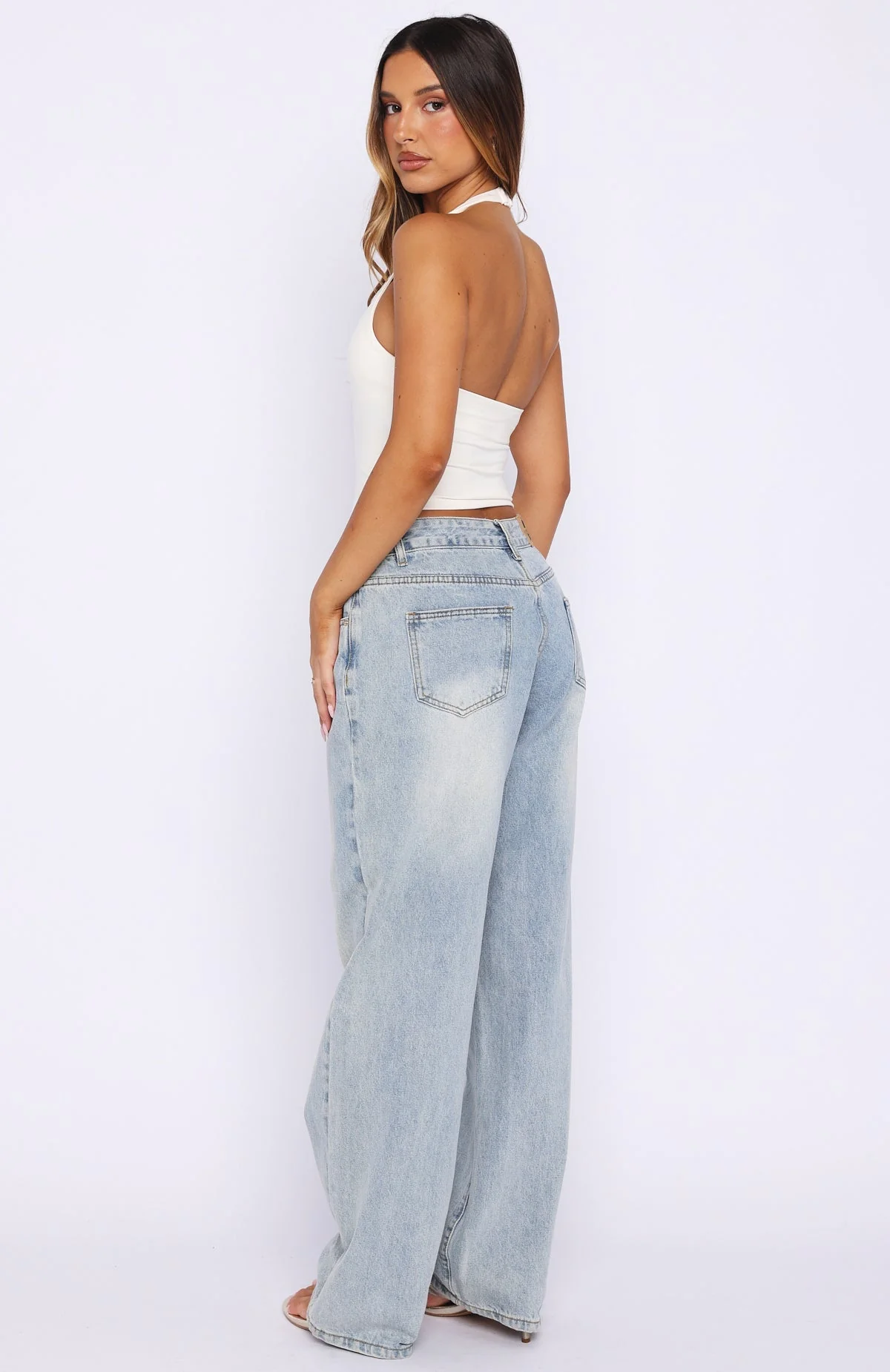 Bring The Style Low Rise Wide Leg Jeans Light Blue Wash - Image 4