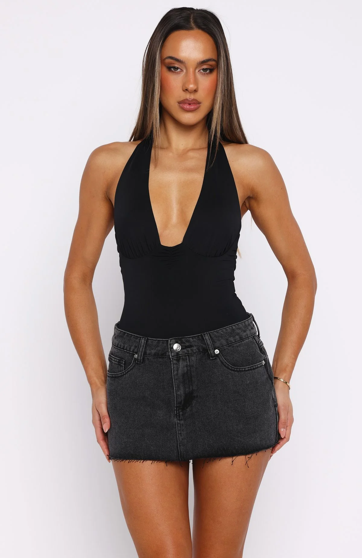 Broken Trust Mid Rise Denim Mini Skirt Black - Image 3