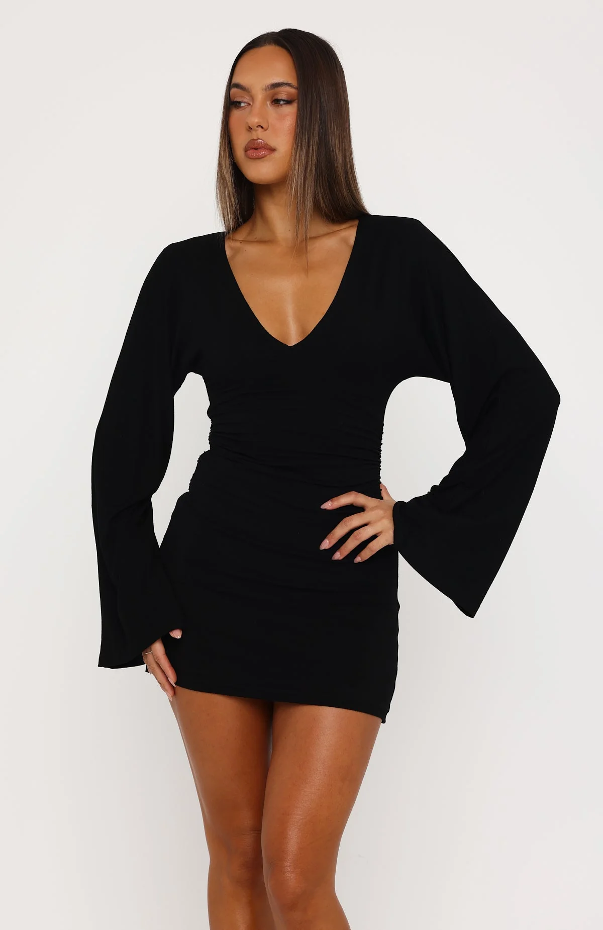 Catch Me At Sunrise Long Sleeve Mini Dress Black - Image 2