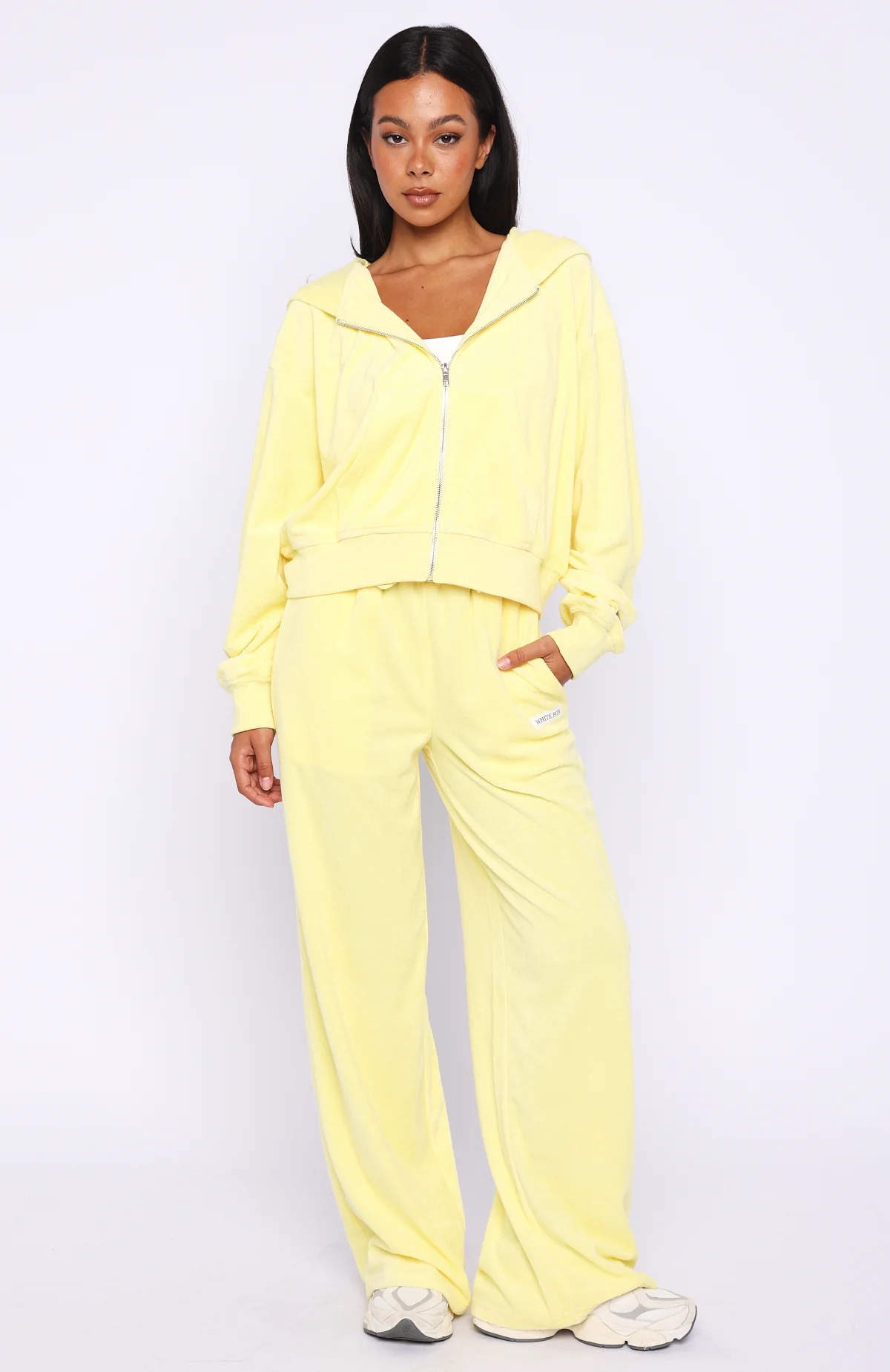 Causing Commotion Terry Wide Leg Sweatpants Lemon - Image 2