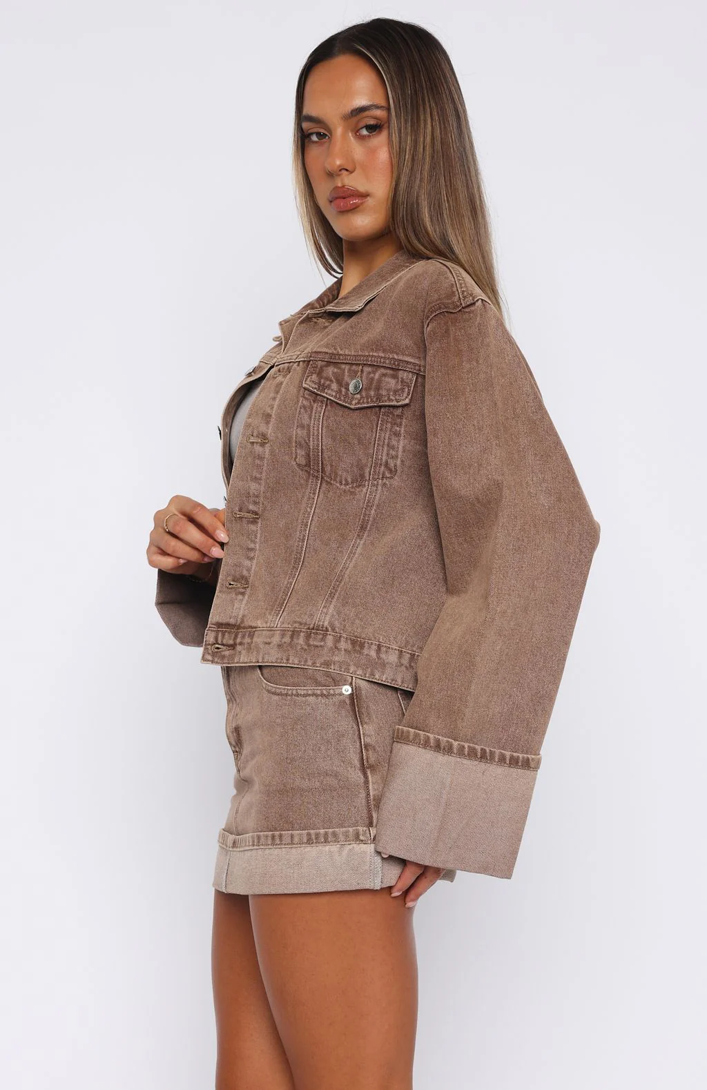 Charlotte Denim Mini Skirt Tan Wash - Image 3