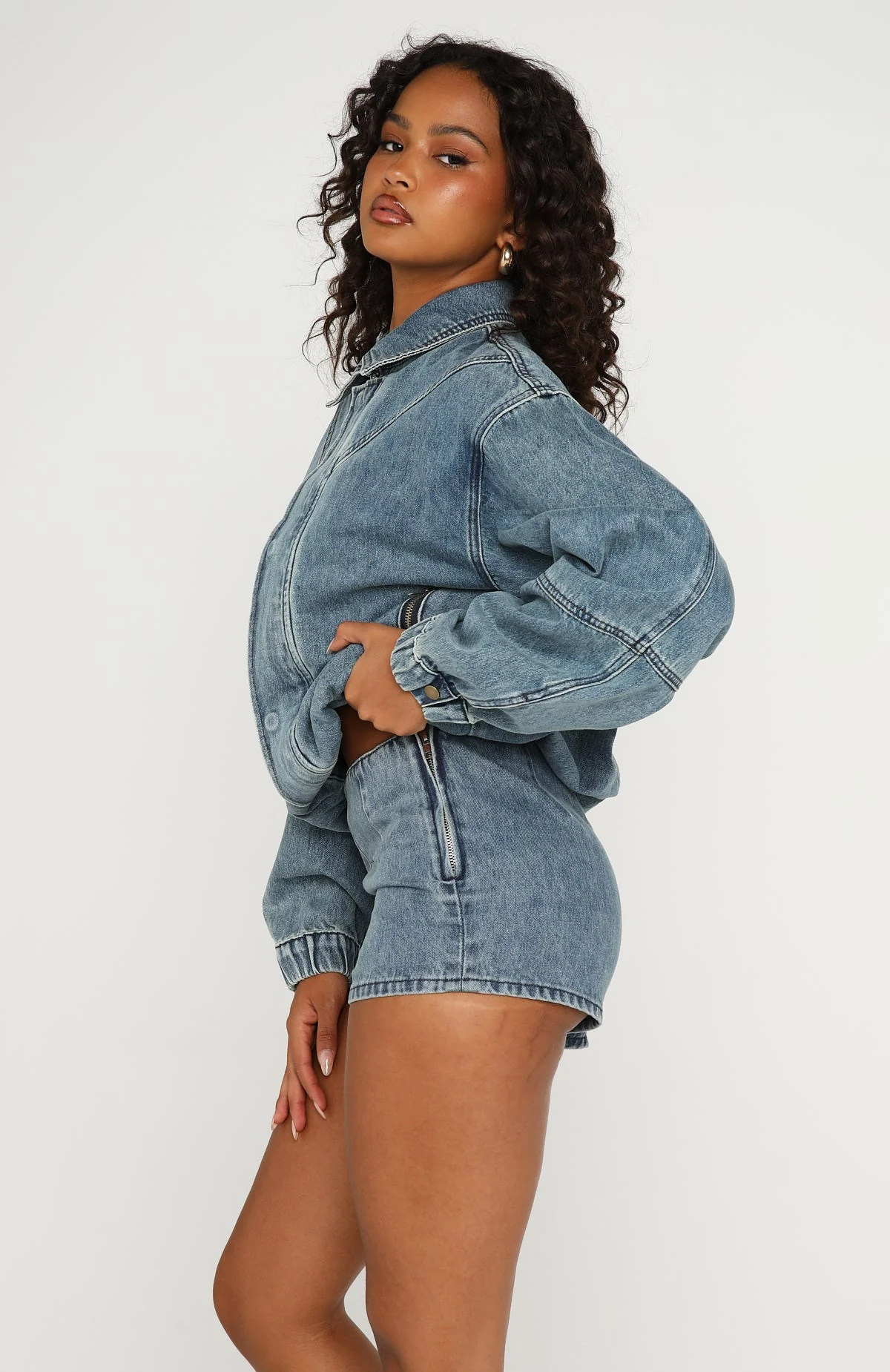 Cooler Than You Denim Bomber Jacket Brown Blue Acid - Image 3