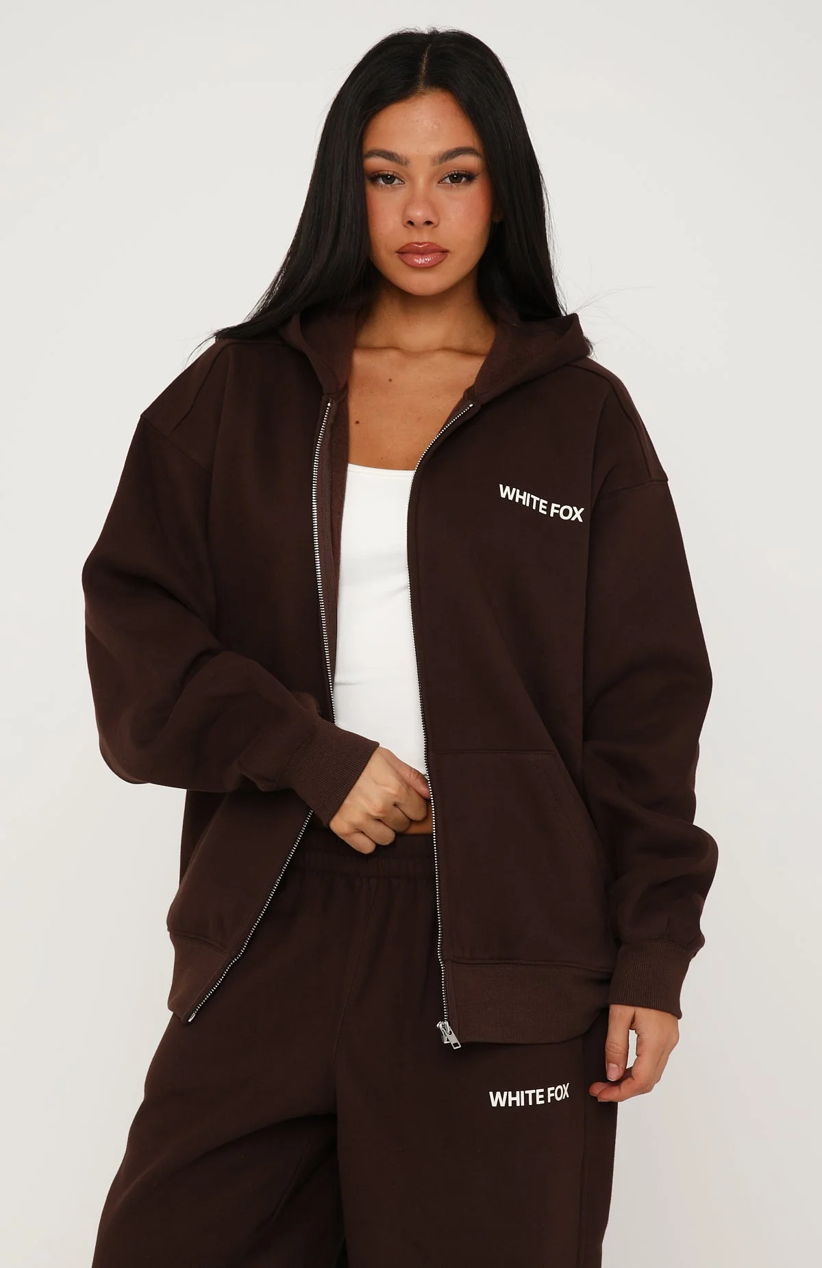 Core Classic Zip Front Hoodie Chocolate - Image 2