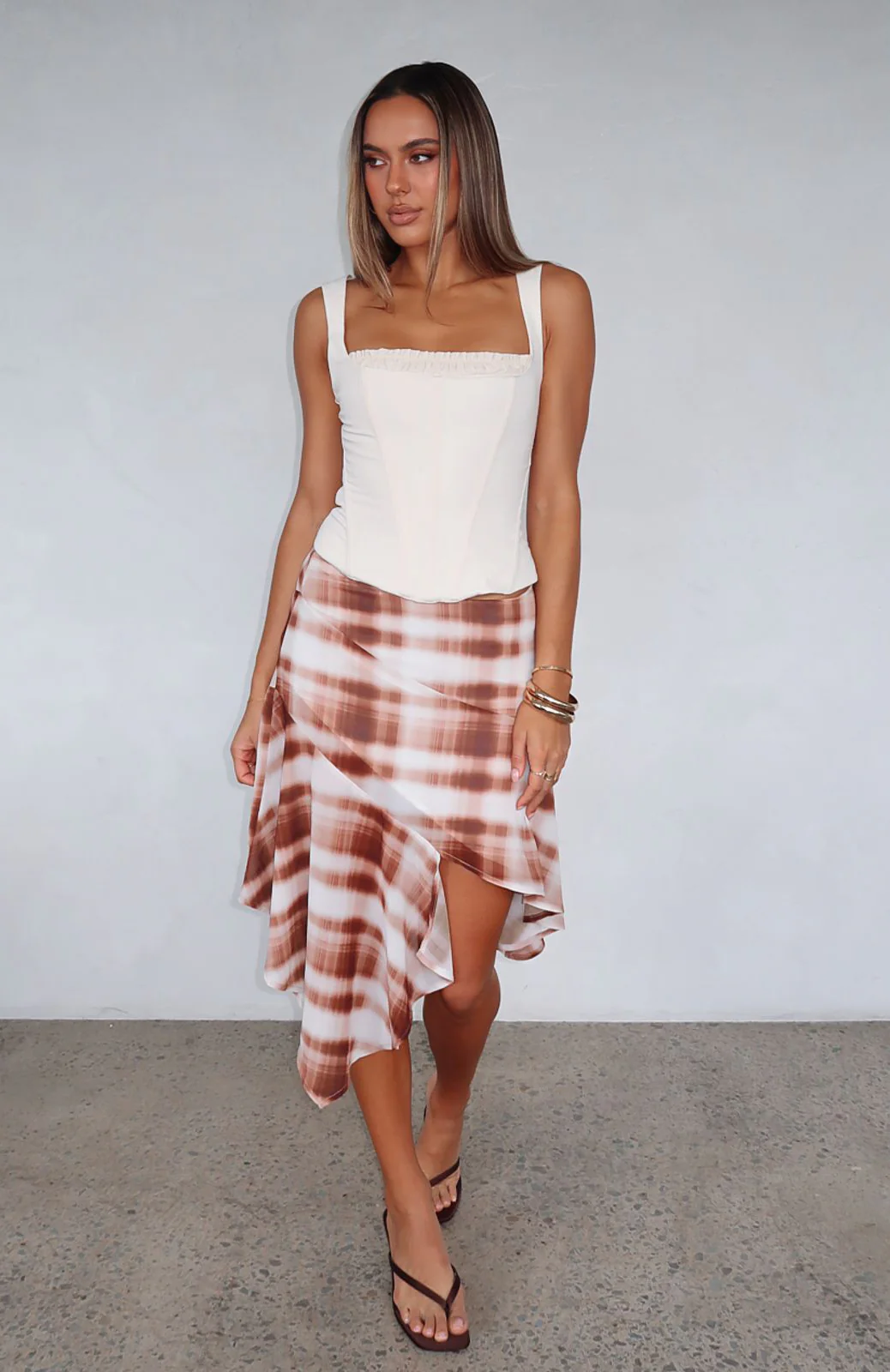 Crazy Romantic Midi Skirt Chocolate Plaid - Image 6