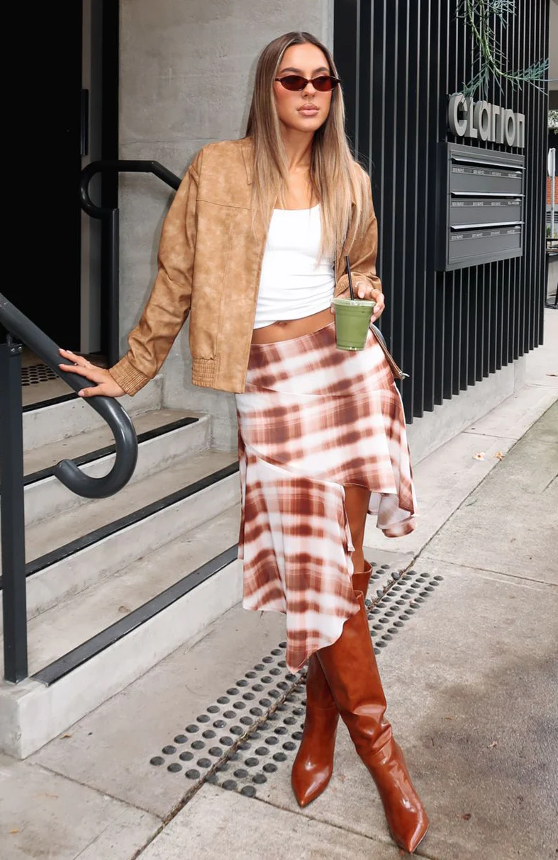 Crazy Romantic Midi Skirt Chocolate Plaid - Image 7