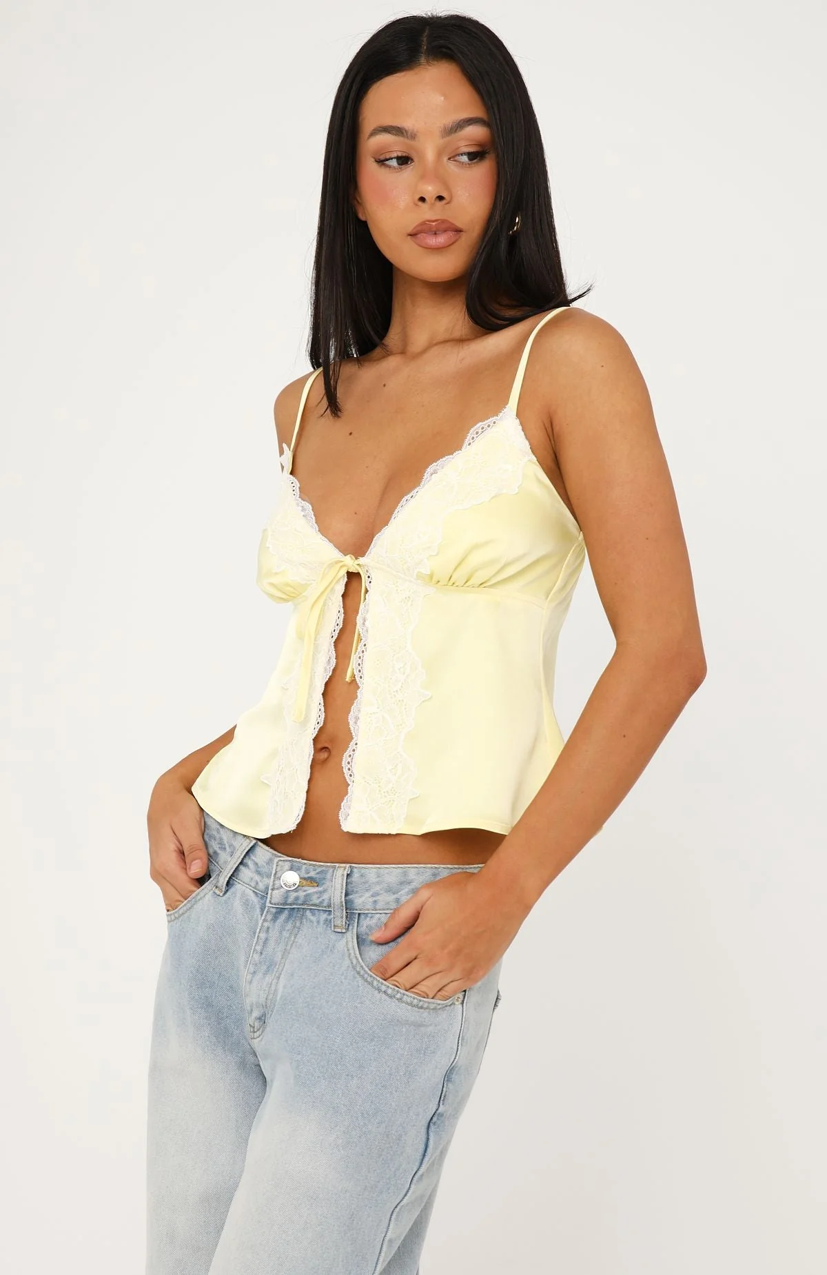 Cutesy Girl Satin Cami Top Lemon - Image 3