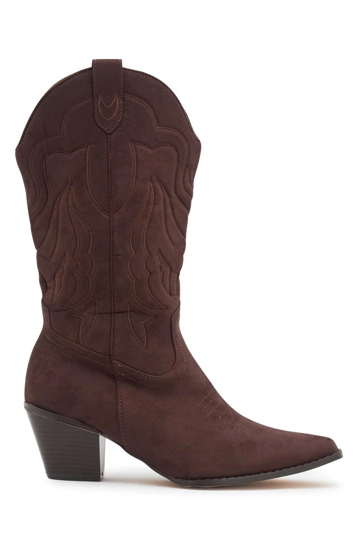 Darcy Cowboy Boots Chocolate Faux Suede - Image 2