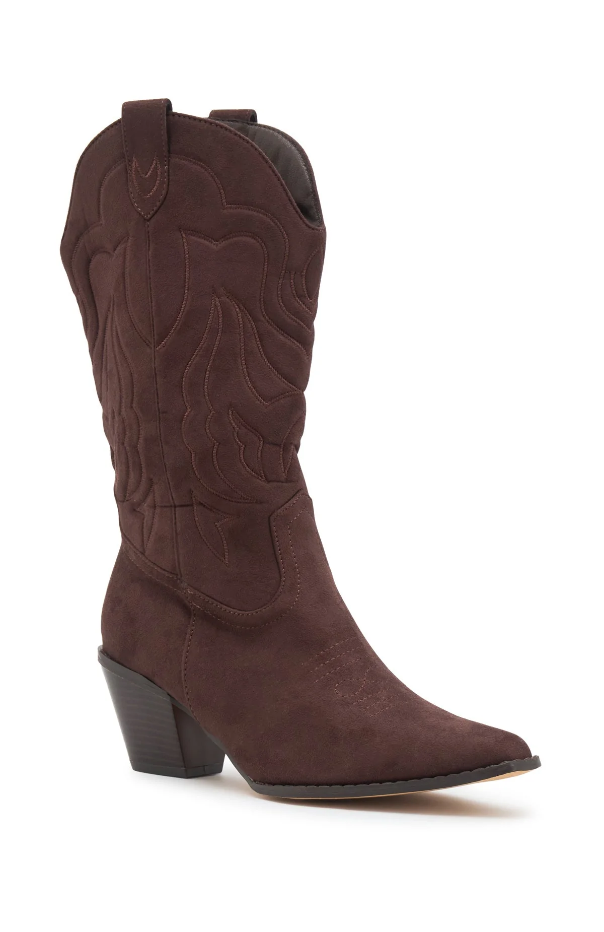 Darcy Cowboy Boots Chocolate Faux Suede - Image 3