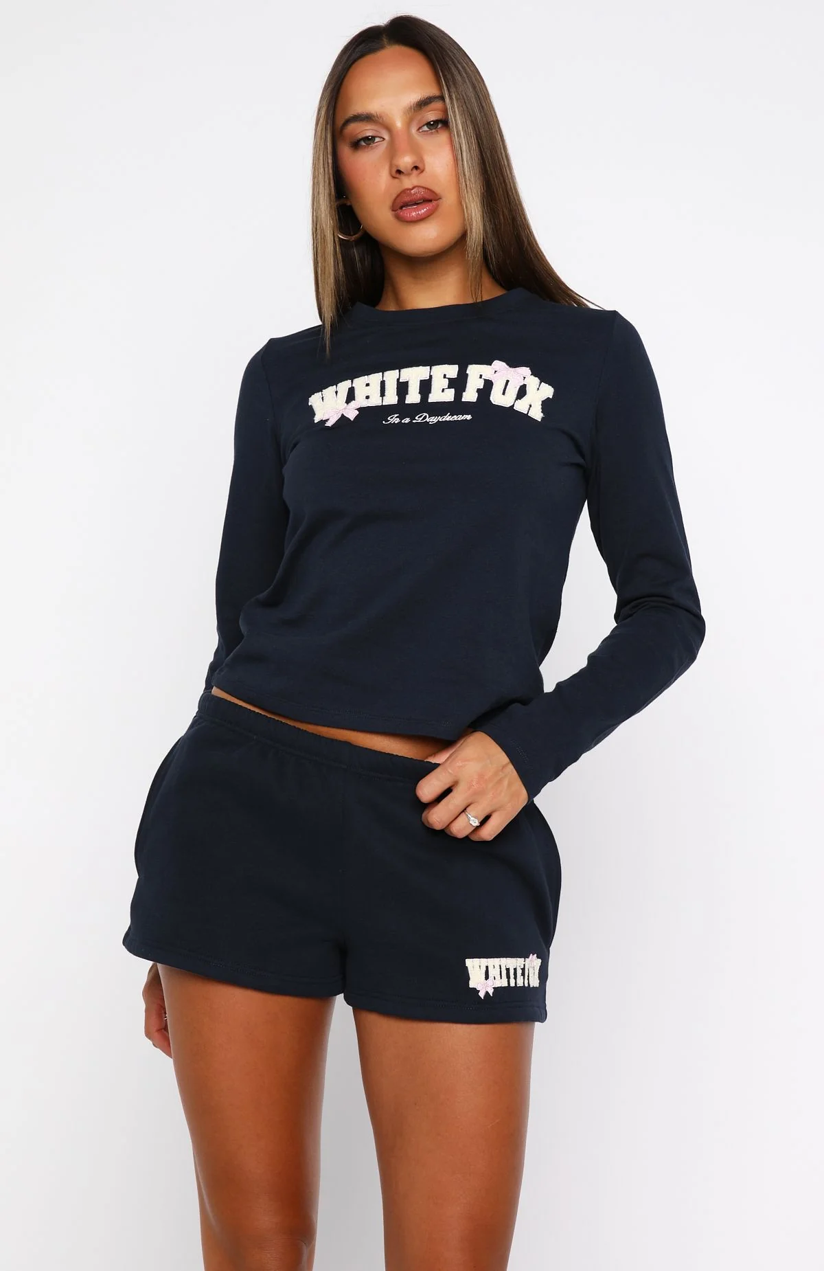 Daydreamers Madeline Long Sleeve Baby Tee Navy - Image 2