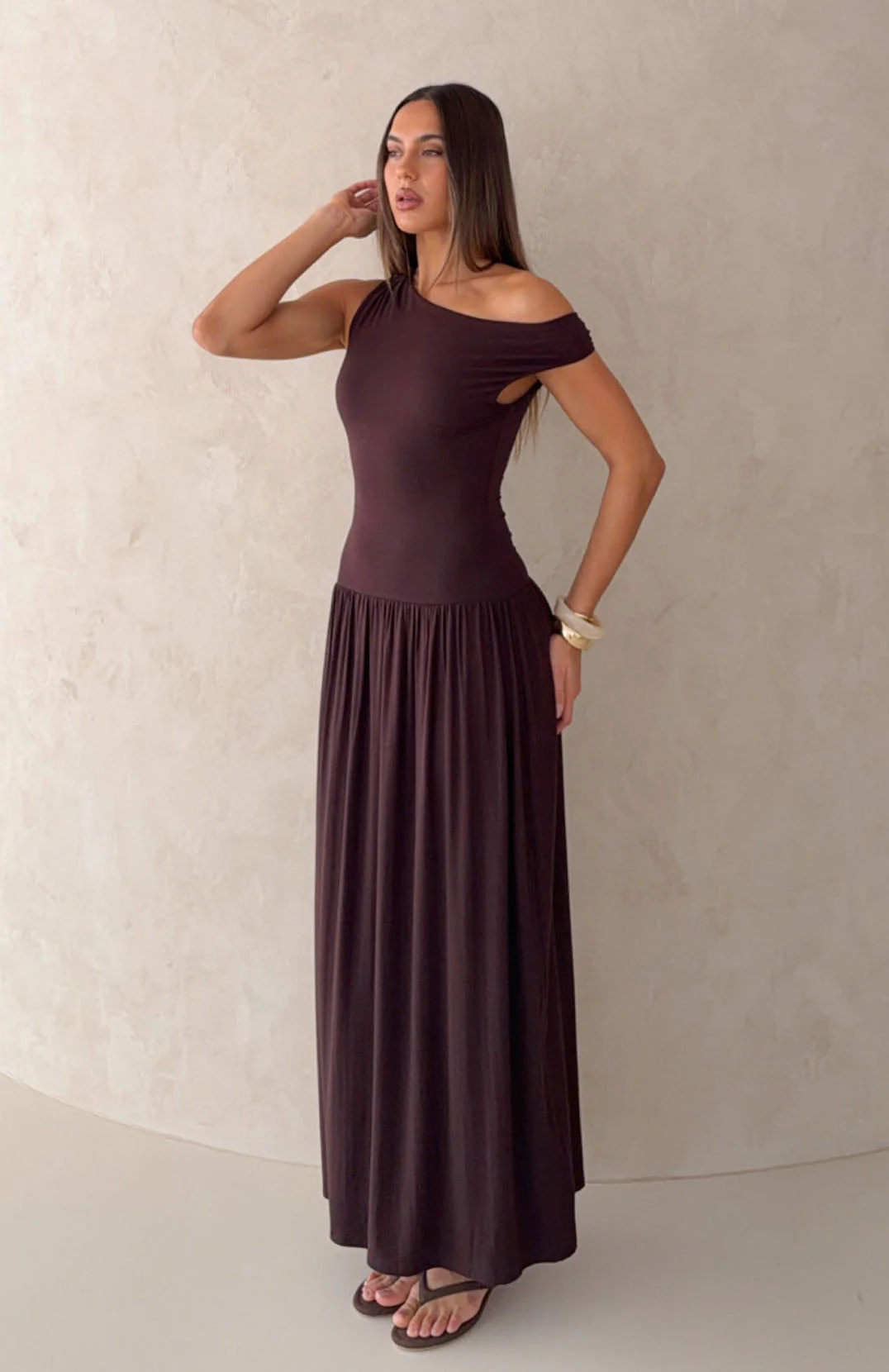 Don't Ask Off Shoulder Maxi Dress Dark Chocolate