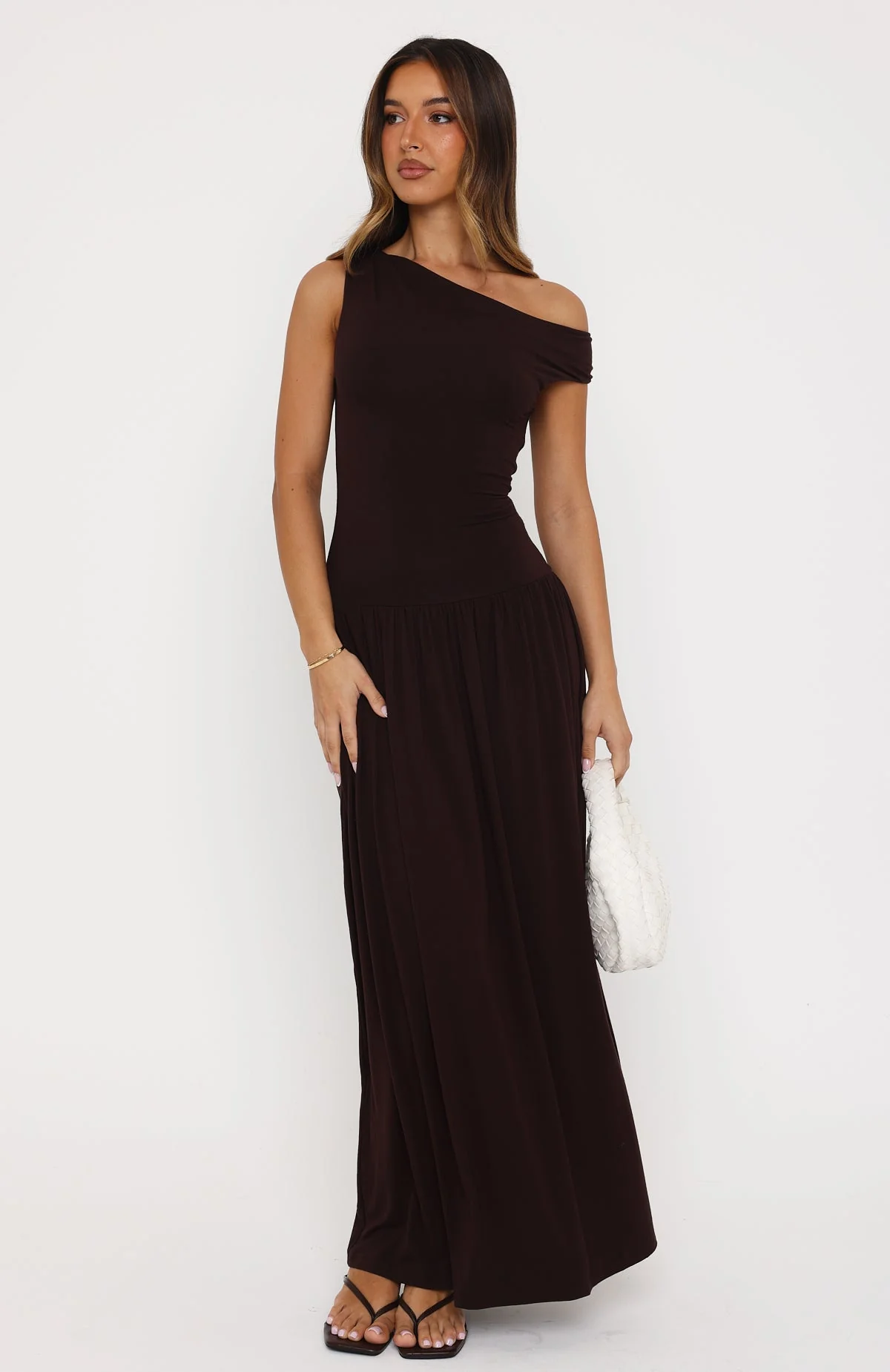 Don't Ask Off Shoulder Maxi Dress Dark Chocolate - Image 2