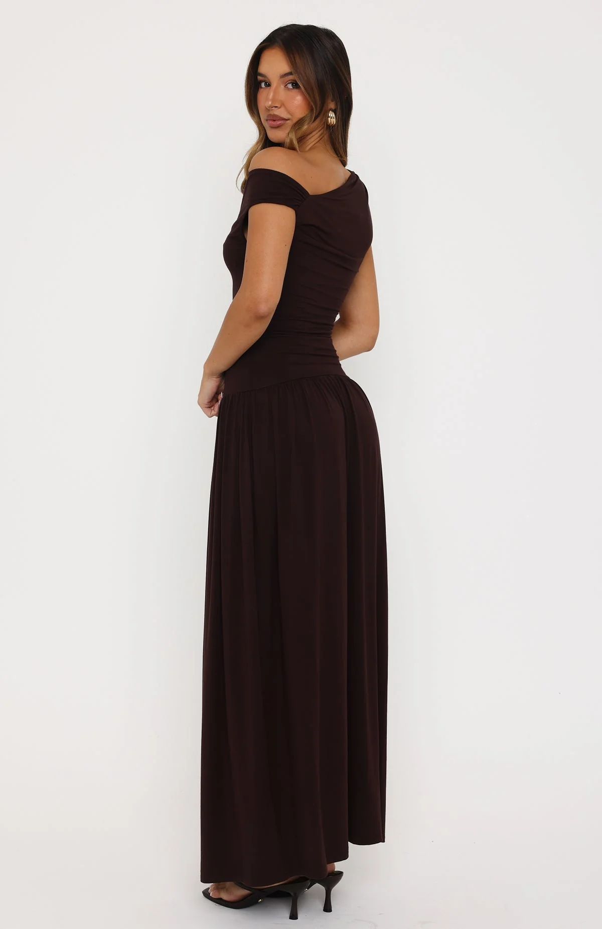 Don't Ask Off Shoulder Maxi Dress Dark Chocolate - Image 4