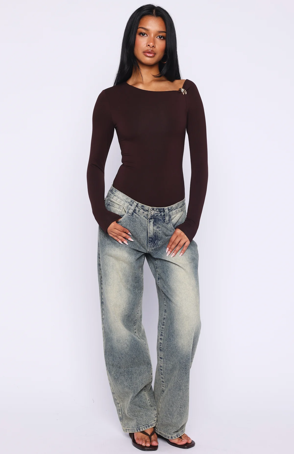 Double Down Long Sleeve Bodysuit Dark Chocolate - Image 7
