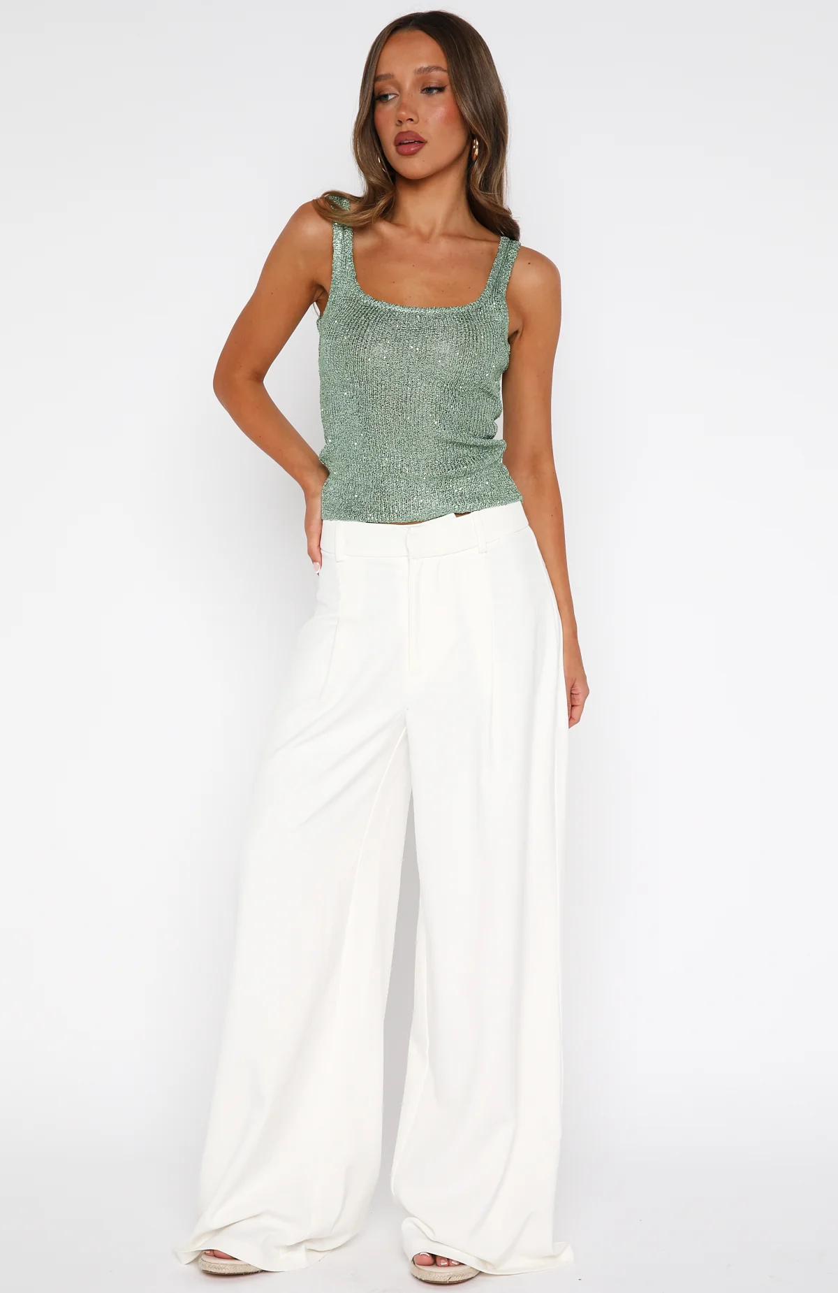 Down For Me Sequin Knit Top Spearmint - Image 5