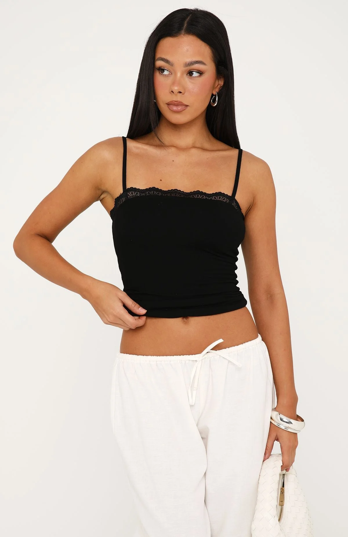 Easy Love Lace Trim Tank Top Black - Image 2