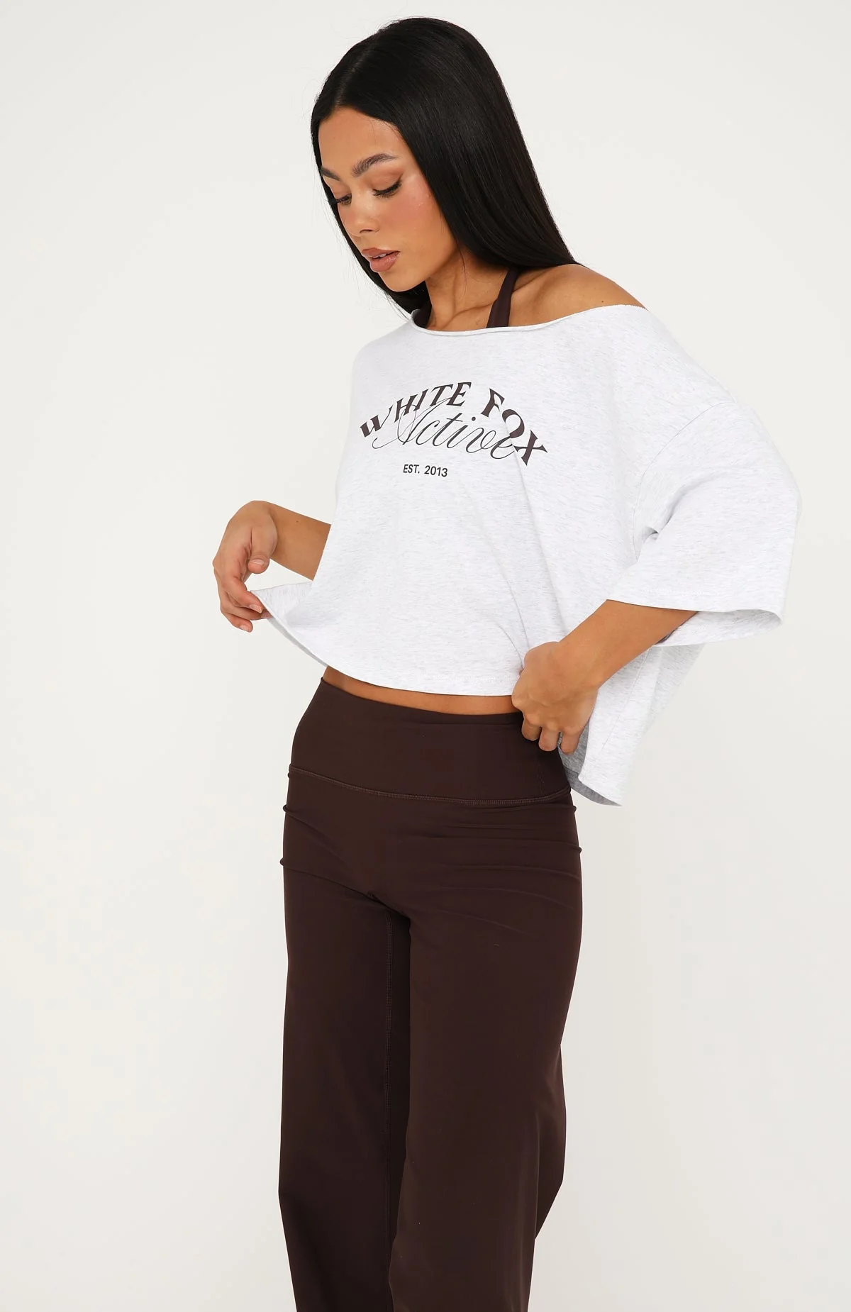 Far Away Off Shoulder Cropped Tee Grey Marle - Image 4