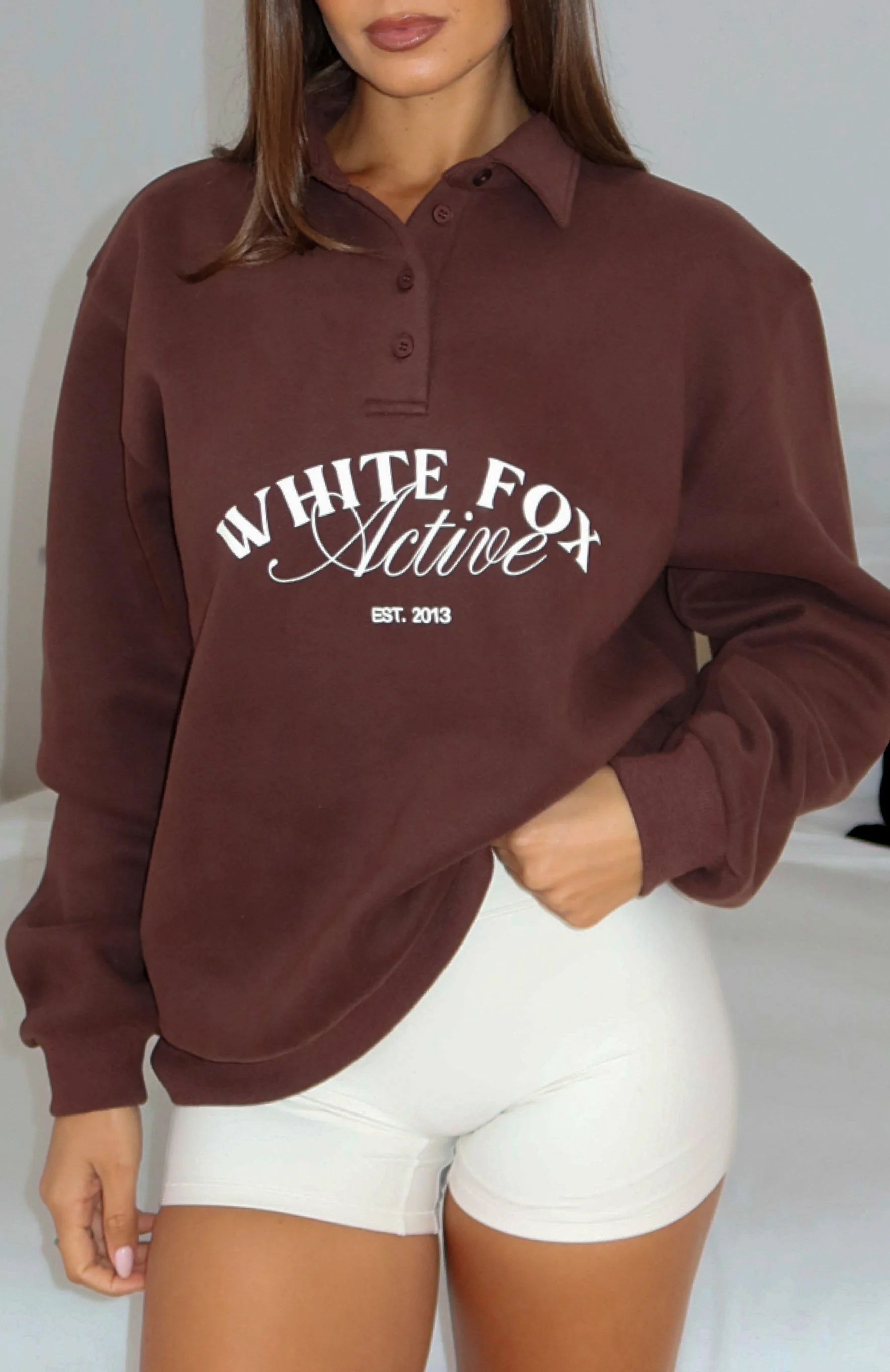 Far Away Oversized Henley Sweater Dark Chocolate - Image 2