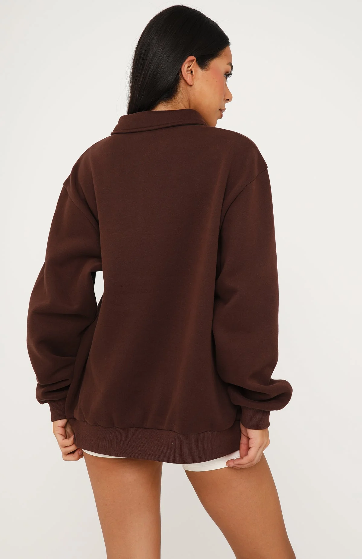 Far Away Oversized Henley Sweater Dark Chocolate - Image 5