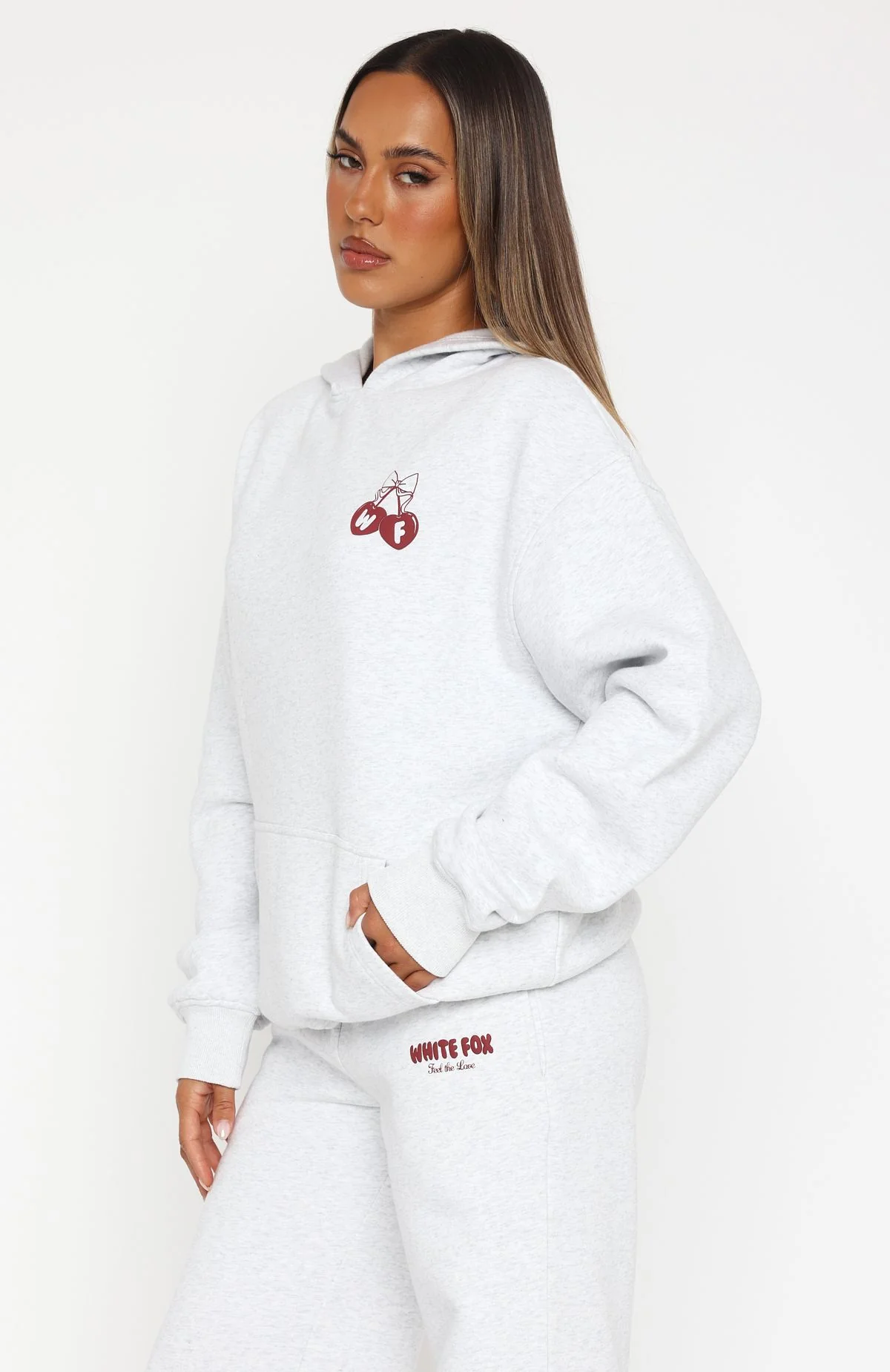 Feel The Love Oversized Hoodie Grey Marle - Image 3