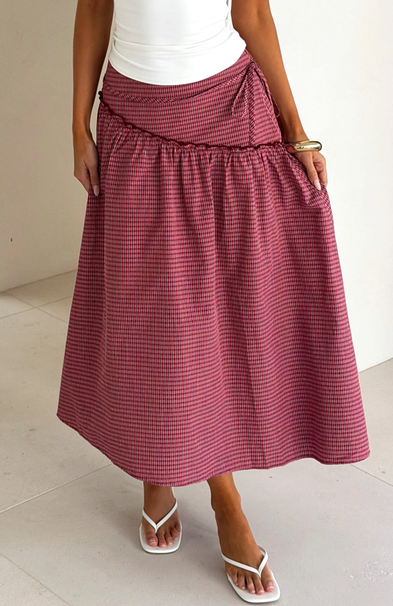 Feeling Groovy Maxi Skirt Red Gingham - Image 2