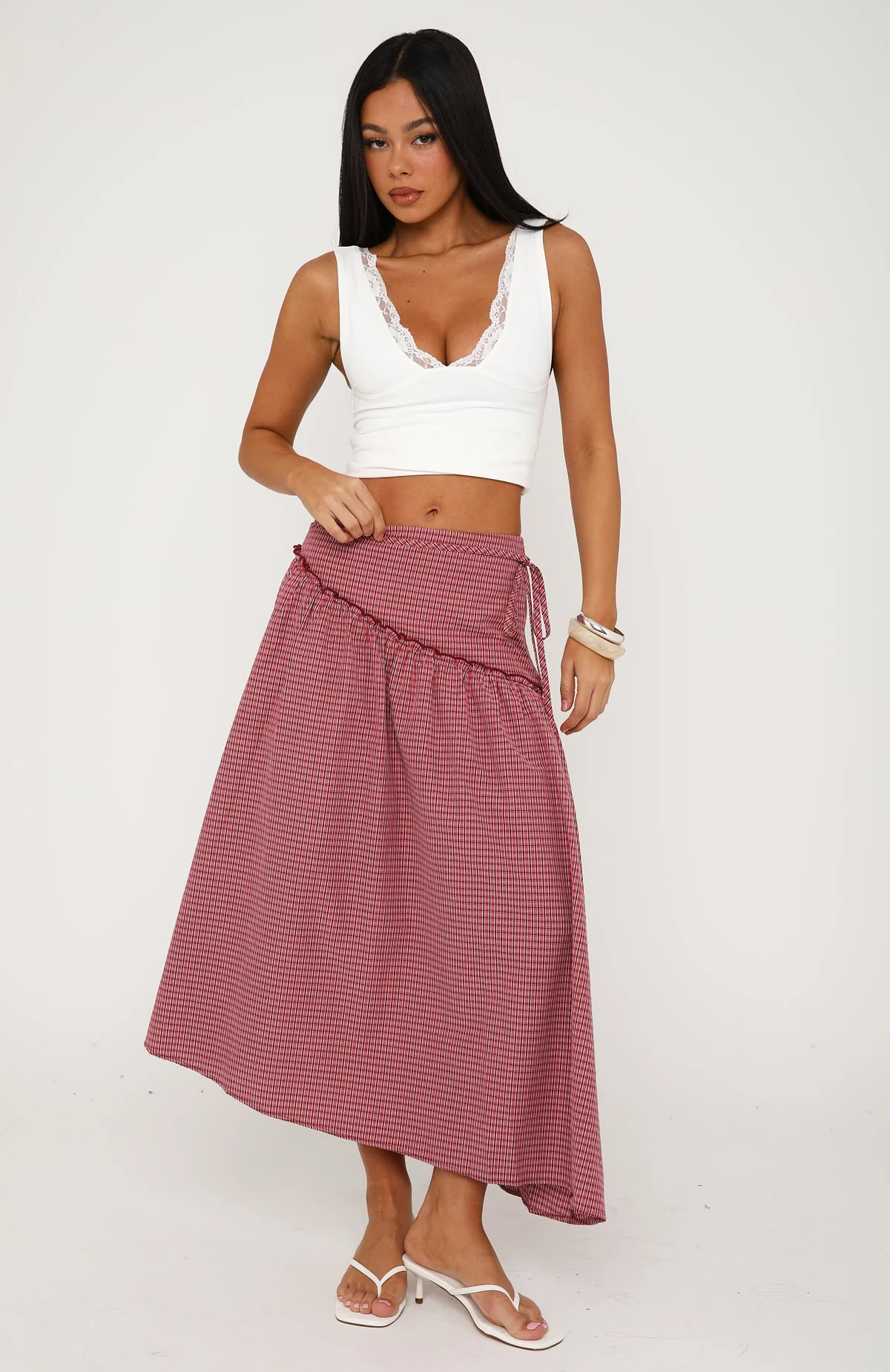 Feeling Groovy Maxi Skirt Red Gingham - Image 3