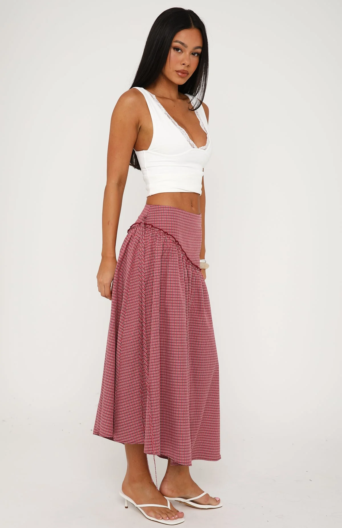 Feeling Groovy Maxi Skirt Red Gingham - Image 4