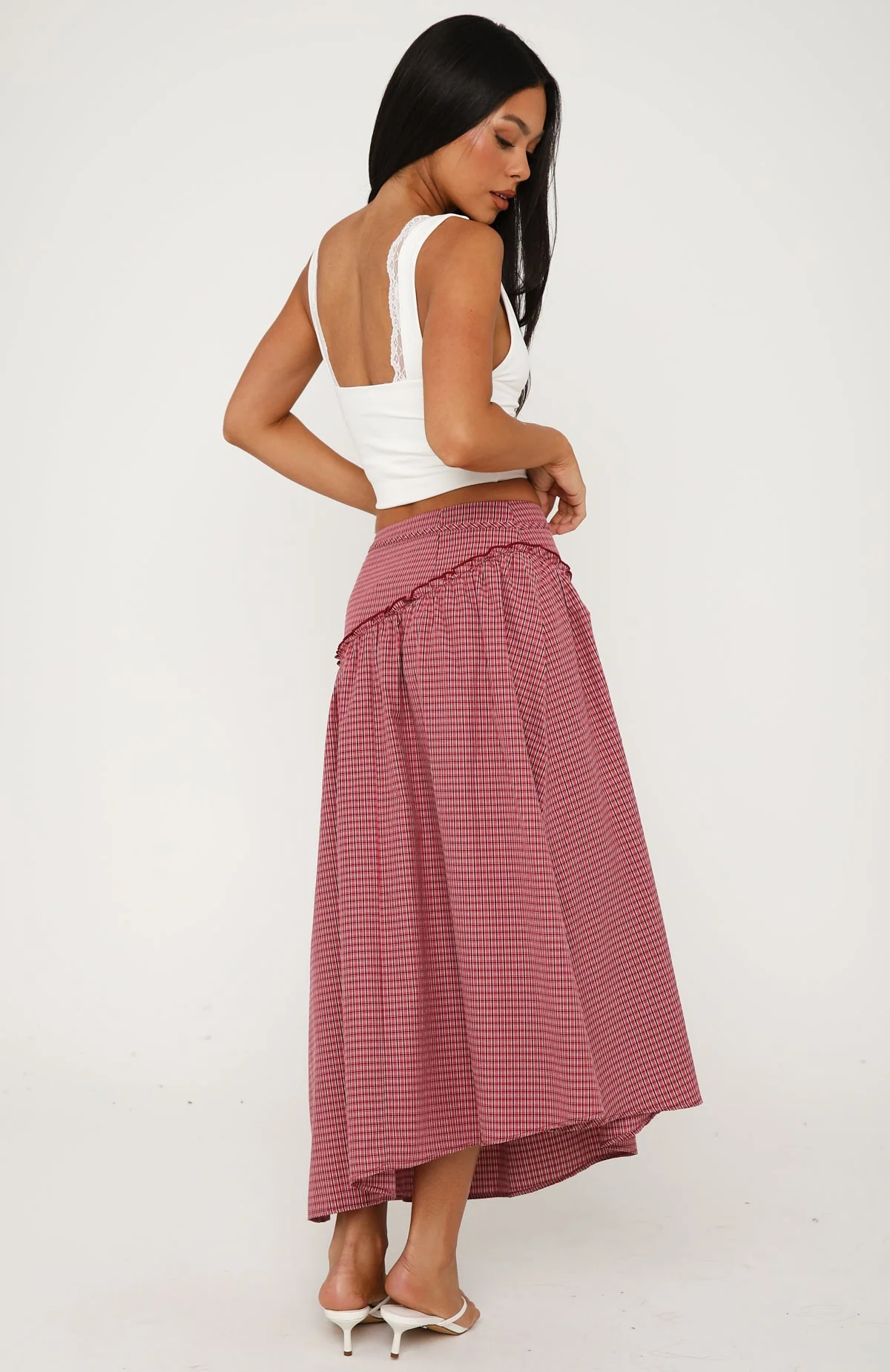 Feeling Groovy Maxi Skirt Red Gingham - Image 5