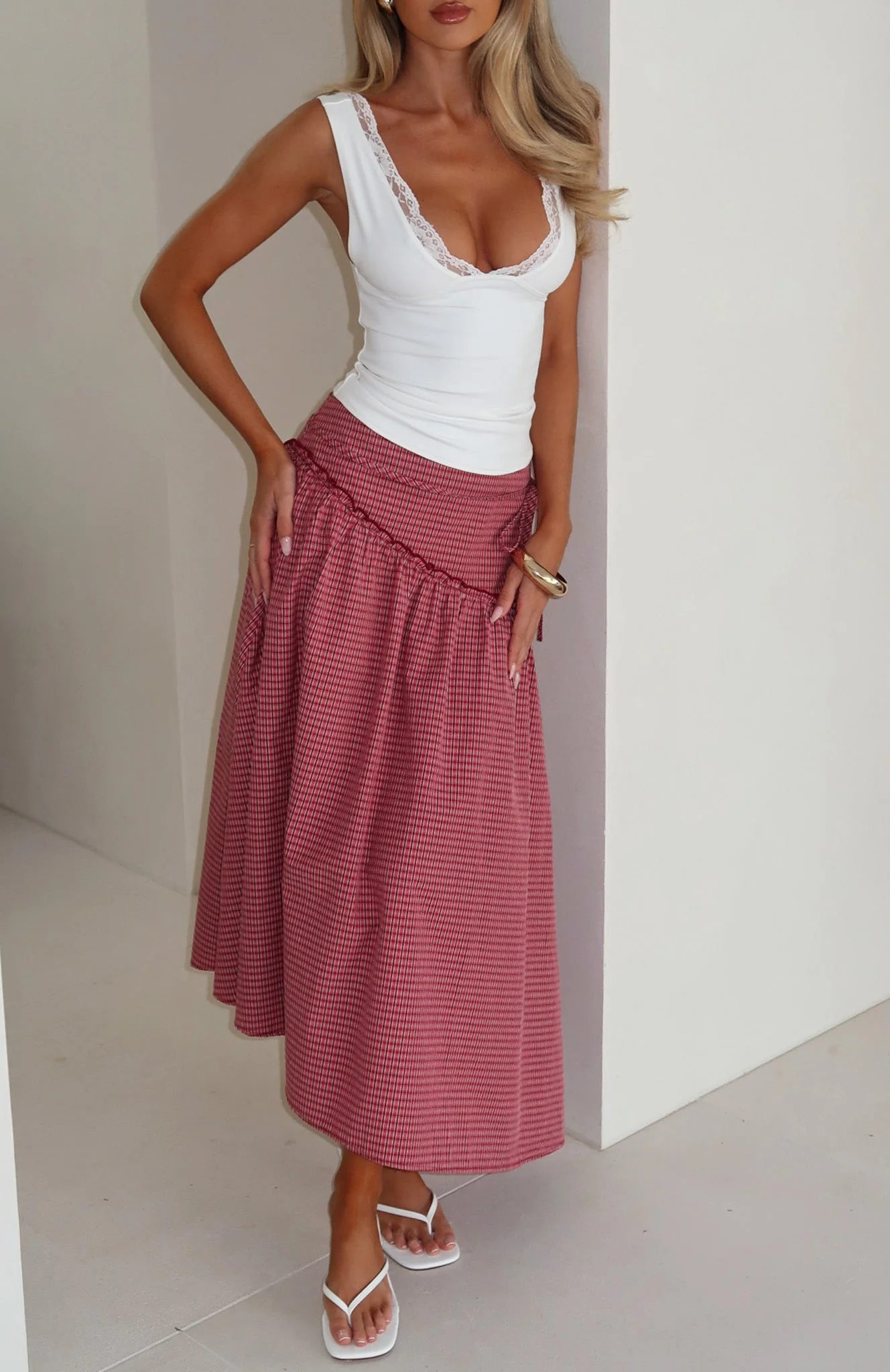 Feeling Groovy Maxi Skirt Red Gingham - Image 6