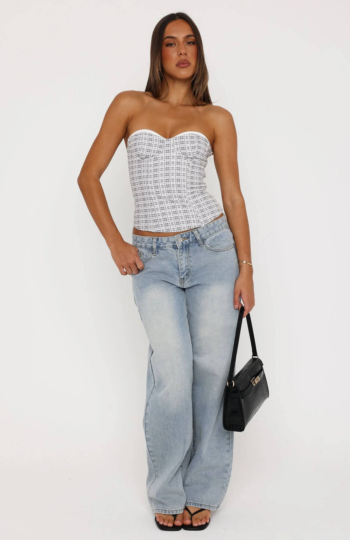 Fire Me Up Strapless Bustier Darling Grey Check - Image 6