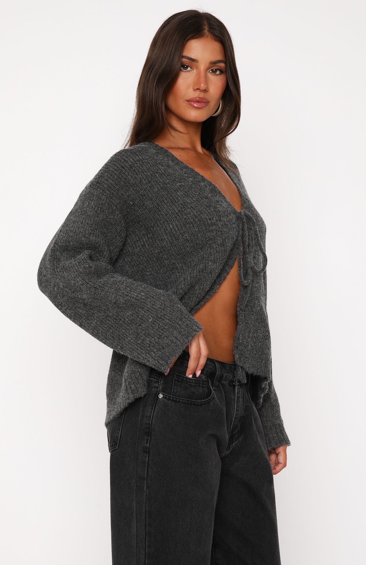 Flashback Knit Cardigan Charcoal - Image 3