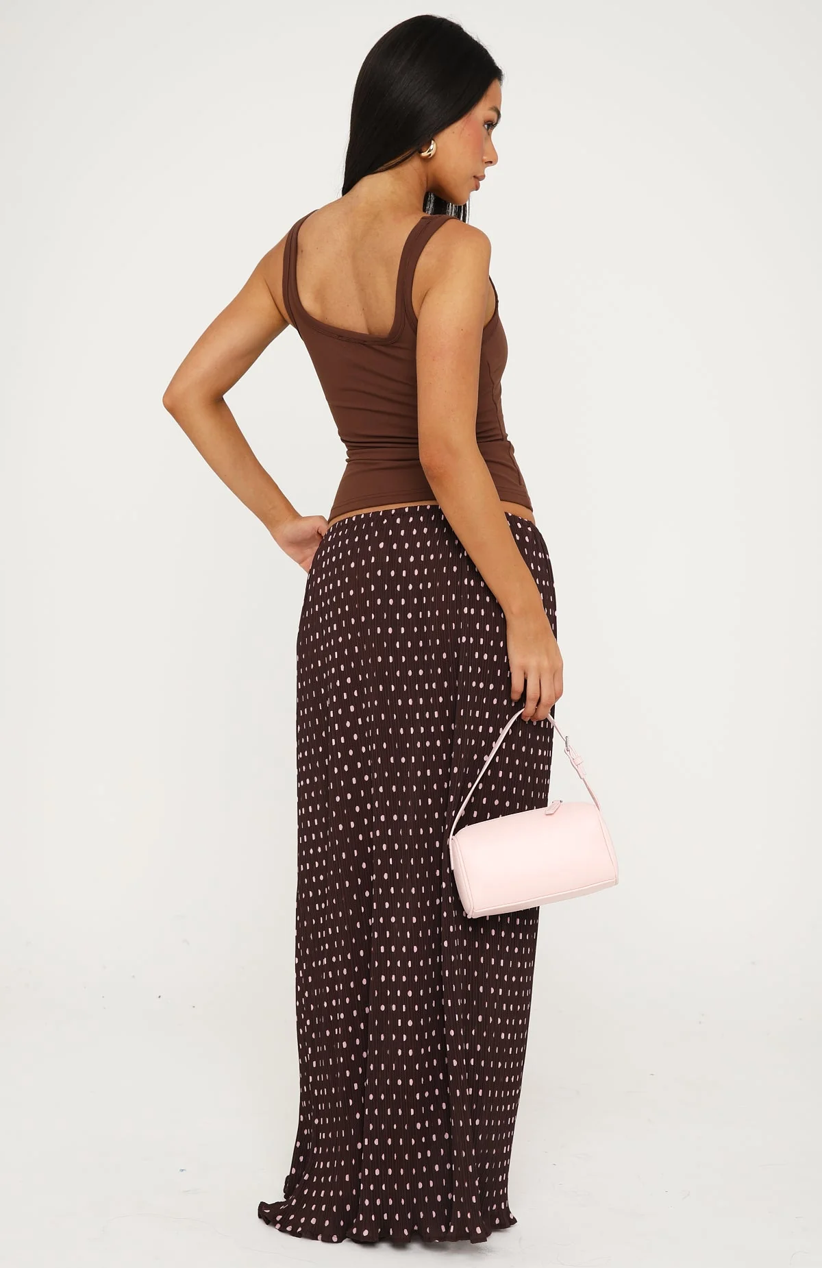 Flow State Maxi Skirt Choc/Pink Polka Dot - Image 5