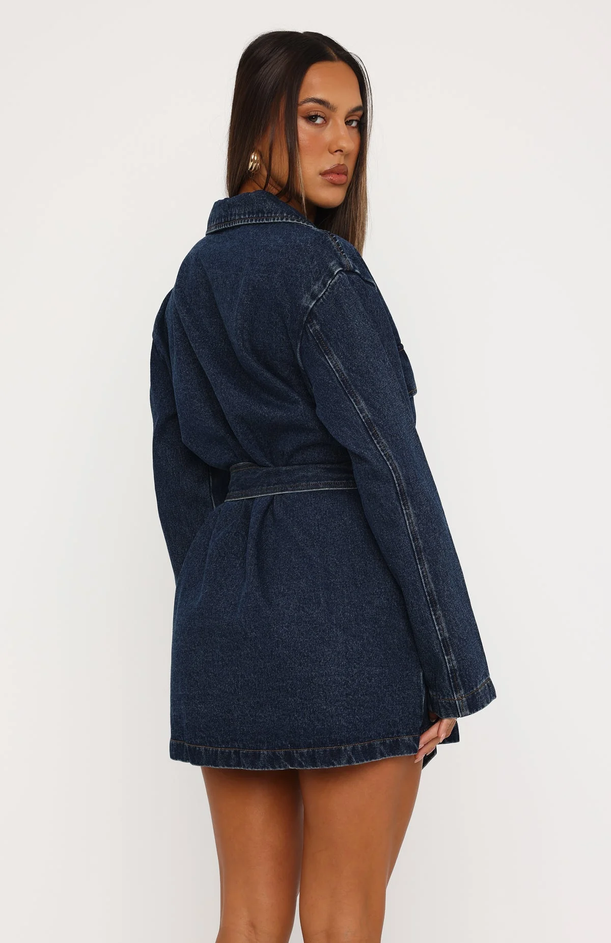 Freefall Romance Long Sleeve Denim Dress Dark Blue - Image 4