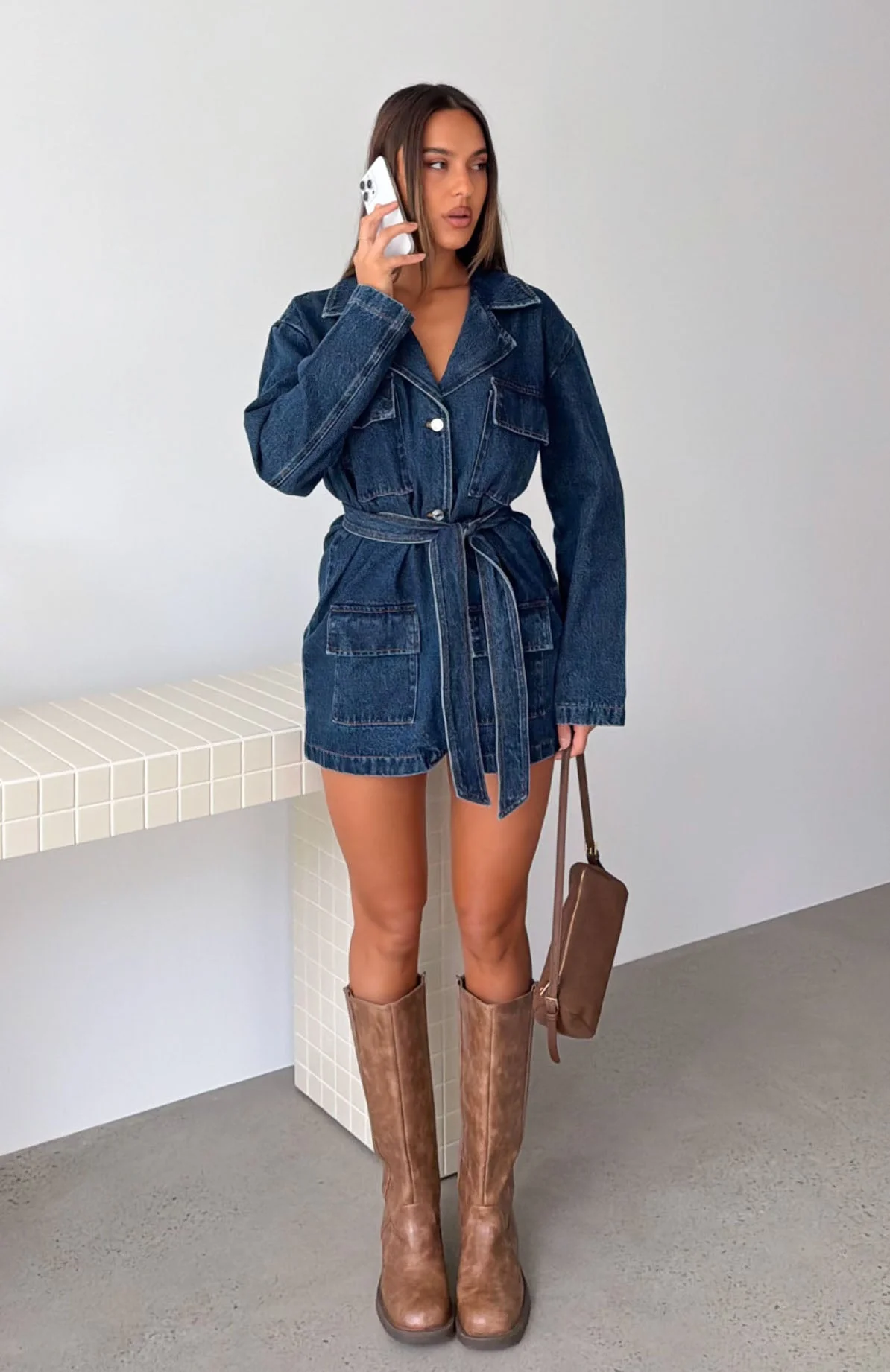 Freefall Romance Long Sleeve Denim Dress Dark Blue - Image 7