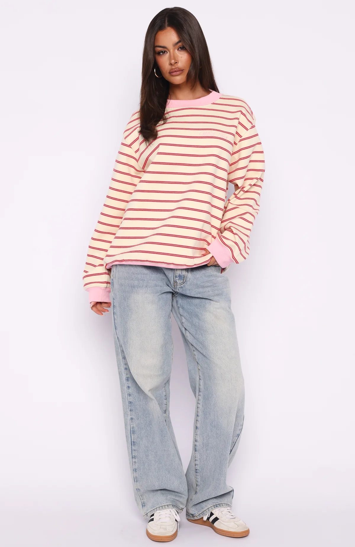 Happy Go Lucky Oversized Sweater Cream/Red Stripe - Image 5