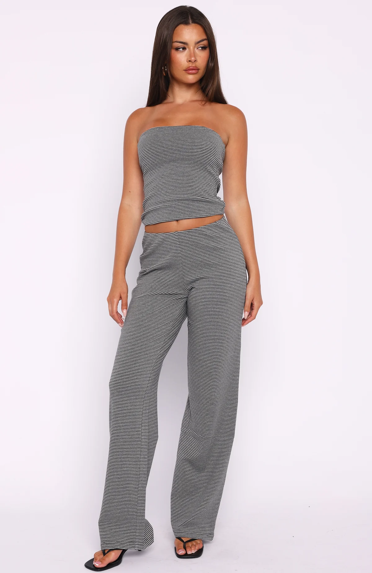 Happy It Happened Strapless Top Grey/White Stripe - Image 5