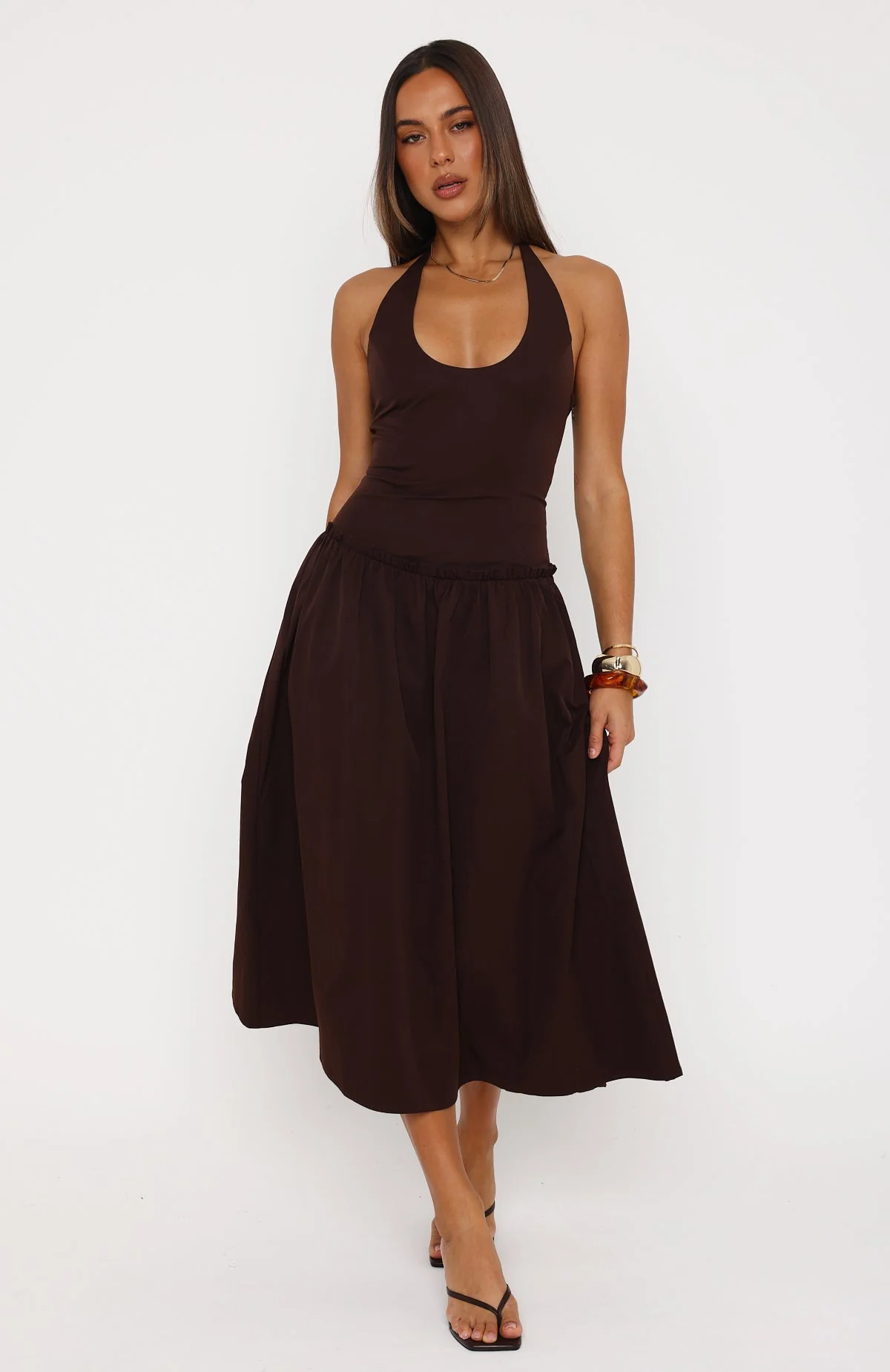 Hot Honey Haze Midi Dress Chocolate - Image 2