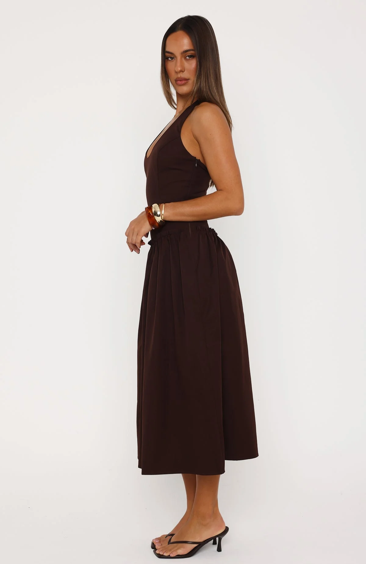 Hot Honey Haze Midi Dress Chocolate - Image 3